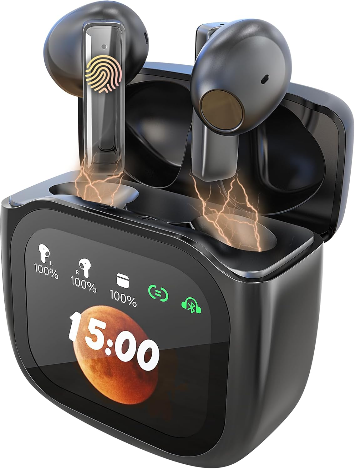 PORTENTUM Wireless Bluetooth 5.4 Headphones - LED Touch Display Personalised - Noise Cancelling Dual ENC - Battery Life 50H - In-Ear Touch Control - Hifi Bass - Comfortable Fit - USB-C image number 3