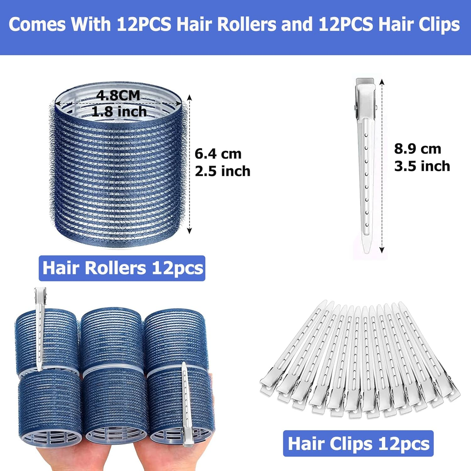 Hair Rollers Set 24 Pieces 48 Mm Navy Blue - Navy Blue image number 5
