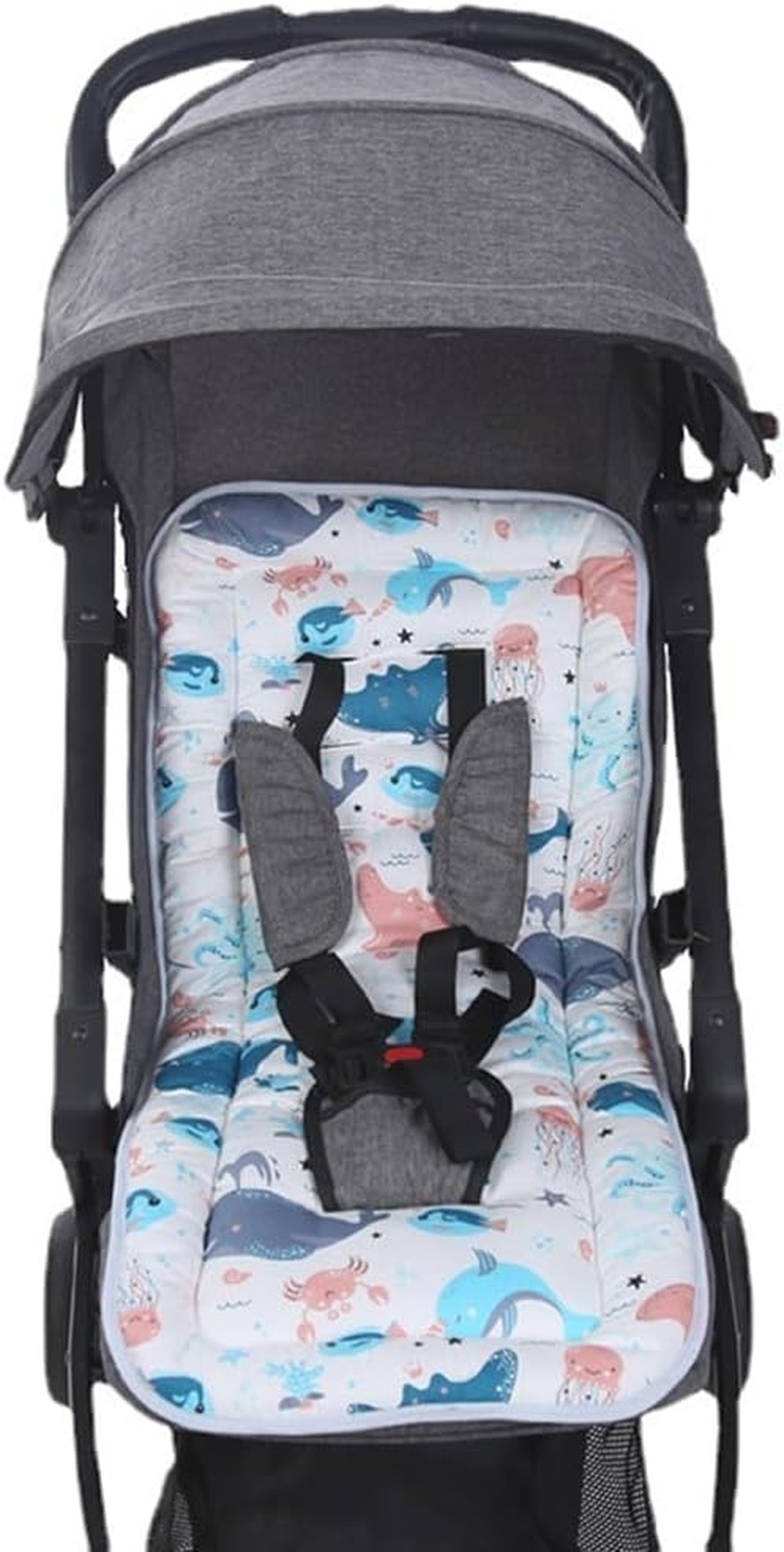 Baby Stroller Seat Liner Kids Pushchair Seat Cushion Mat Universal Breathable Stroller Liner Insert Stroller Cushion Pad Thick Cotton Stroller Liner Seat Pad Cover for (Whale &Octopus) image number 6