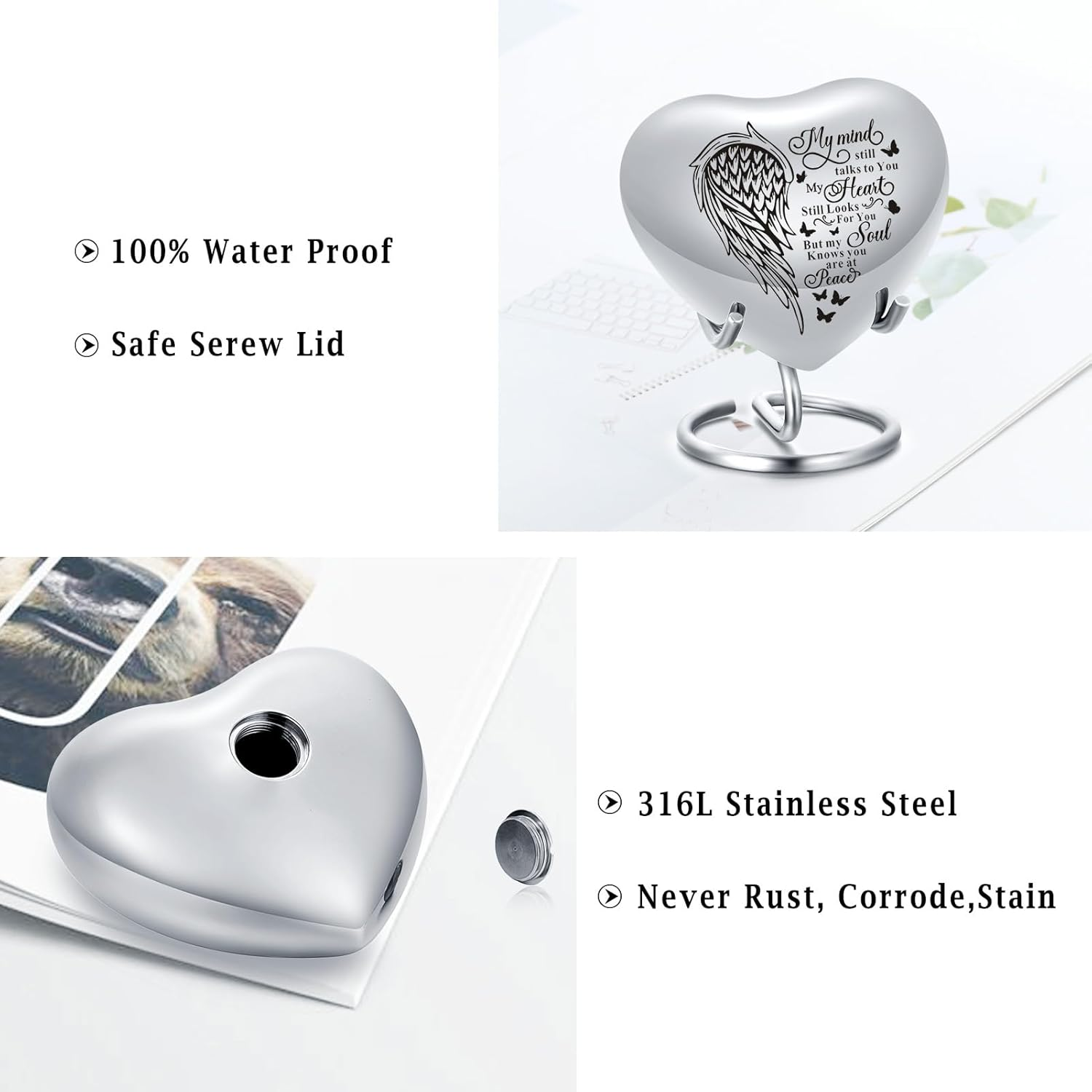 AIWENXI Pet Urn Memorial Container Jar Pot Urn Memorials Keepsake Pet Dog Cat Urn Mini Urn Memorial Urn for Cremation Ashes (Wings Silver) image number 4