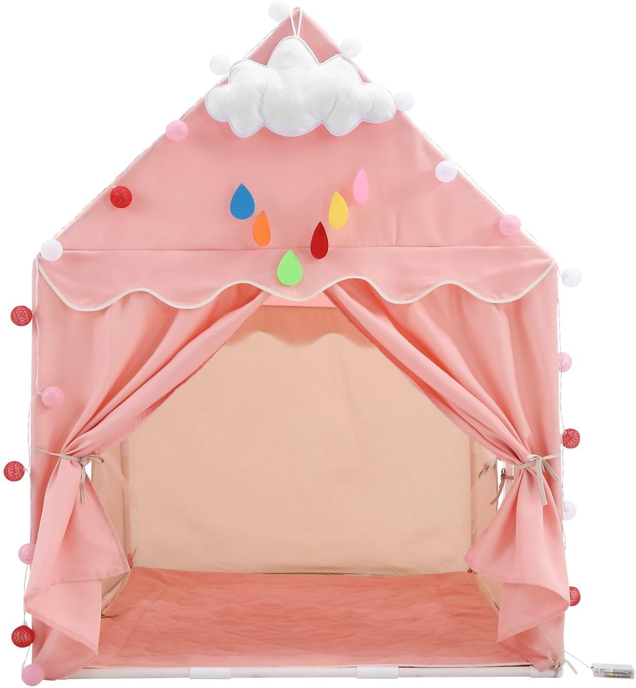 KIDBOT Kids Play Tent, Large Playhouse for Kids, with 3 Breathable Windows, Star Lights & Flag Banner Included, Toddler Tent for Boys & Girls, Beige