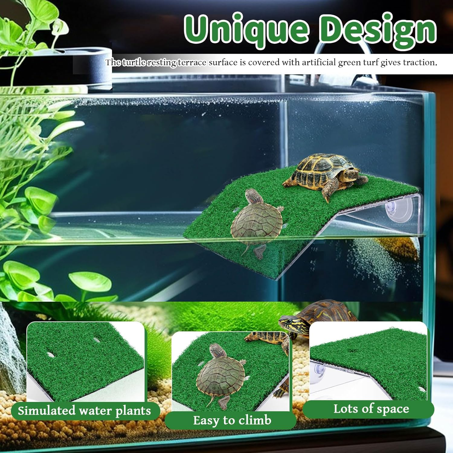 Large Turtle Basking Platform, 2-In-1 Floating Dock with Ramp for Aquatic Turtles Reptiles and Amphibians, Easy to Install Basking Area for Habitat Tank Terrarium