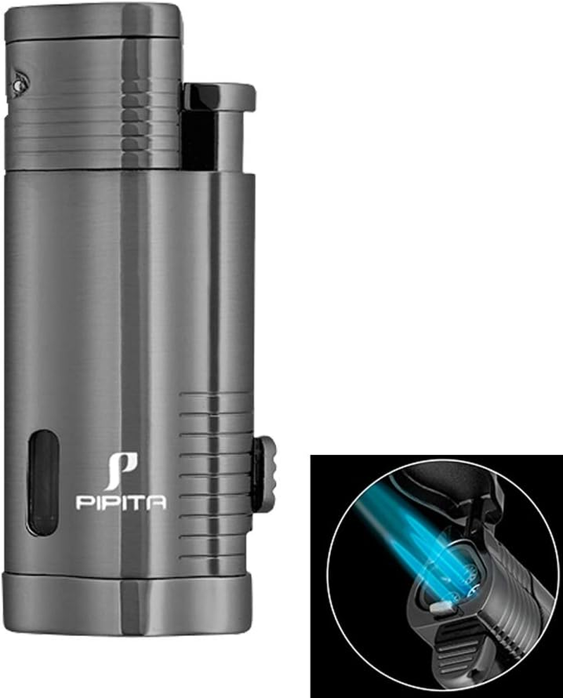 PIPITA Torch Cigar Lighter Gift Set,Windproof Triple Jet Flame Torch Lighter with Punch and Cigar Cutter Set, Refillable Buntane Gas Lighters (Without Gas) image number 2