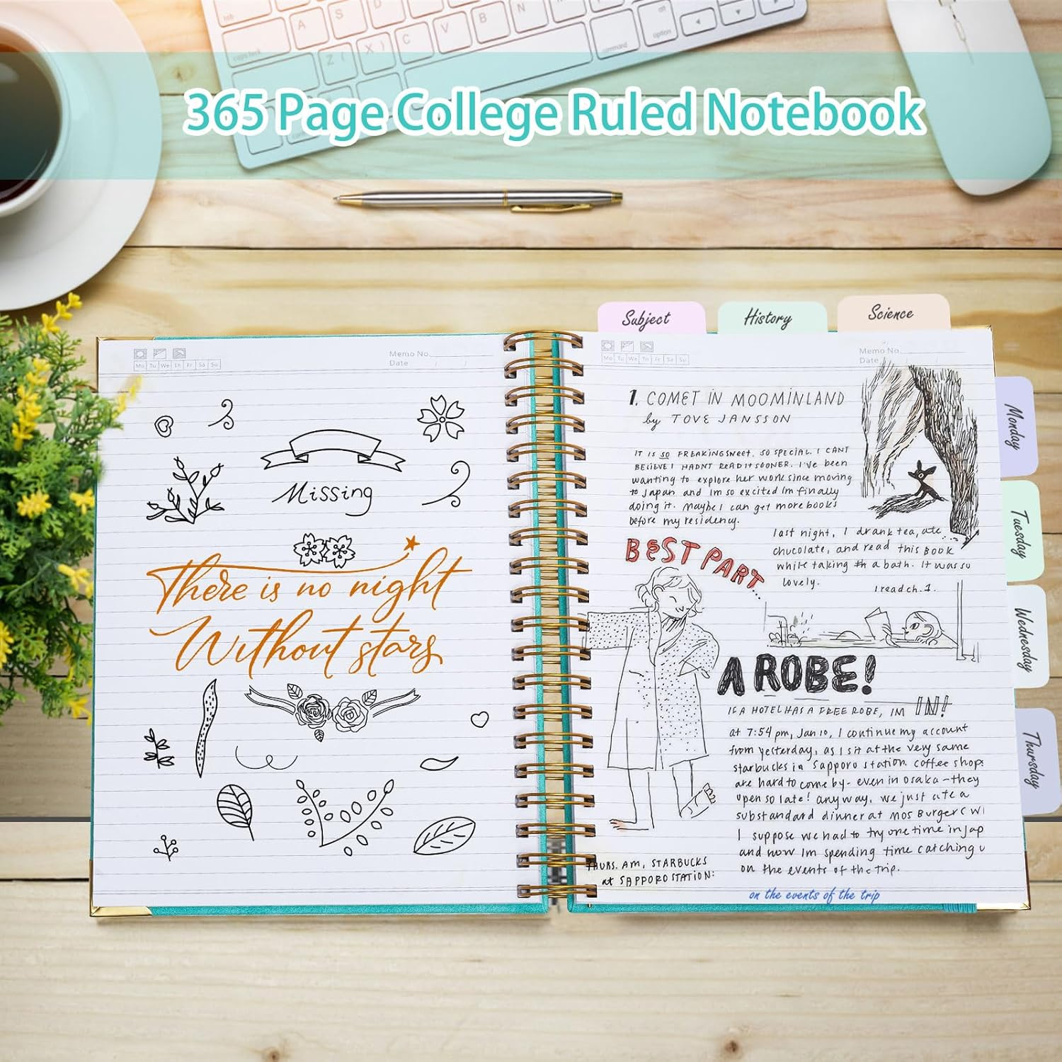 Spiral Notebook, 365 Page Hardcover Leather Notebook Journal, Large B5 Lined Journal for Women Men, College Ruled Notebooks for Work School, Journals for Writing, 24Pcs Index Tabs, 8" X 10", Blue image number 5