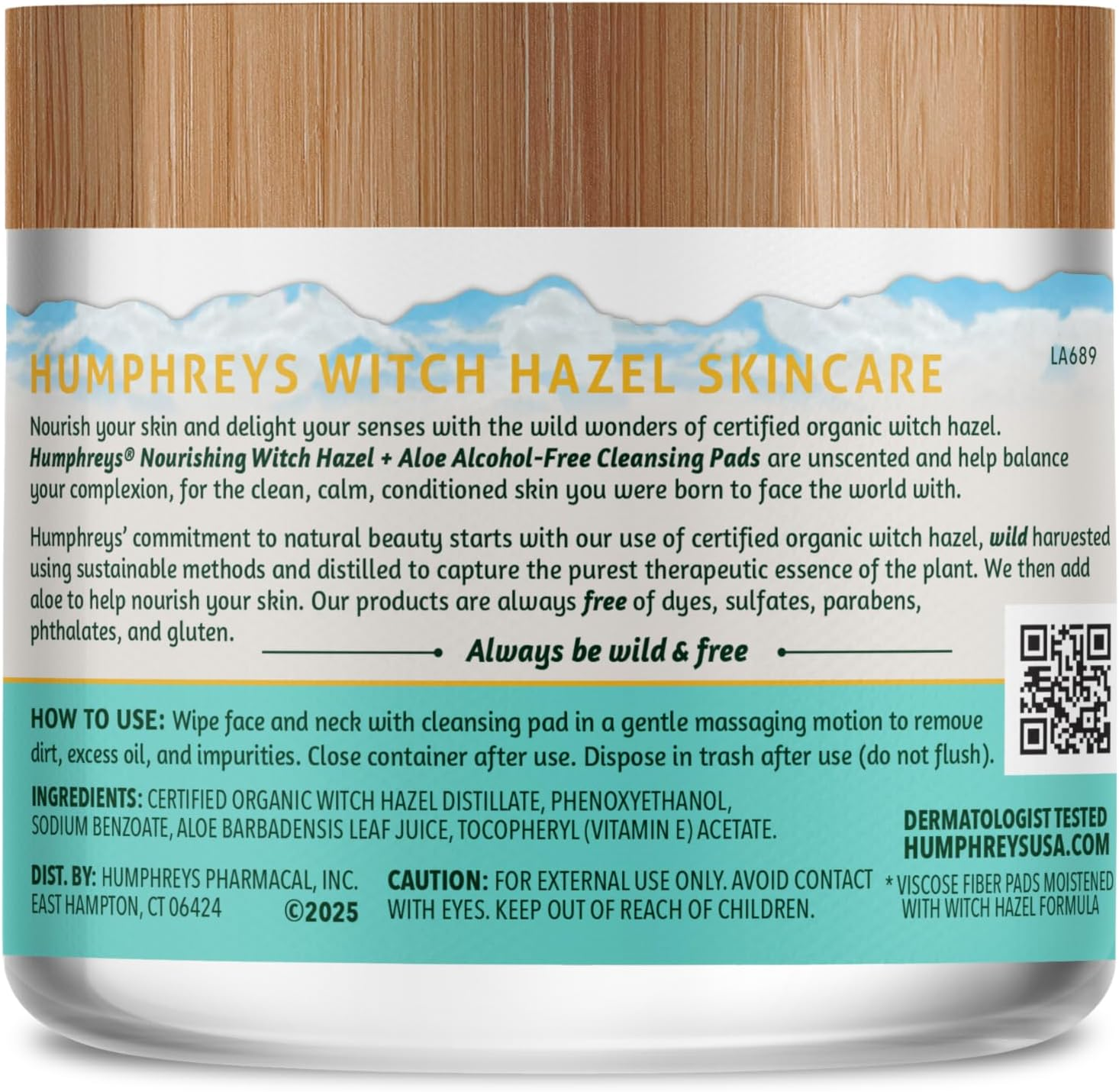 Humphreys Witch Hazel Nourishing Cleansing Pads | Wild Harvested Witch Hazel & Aloe | Hydrating, Natural Alcohol-Free Formula | 60 Rounds image number 1