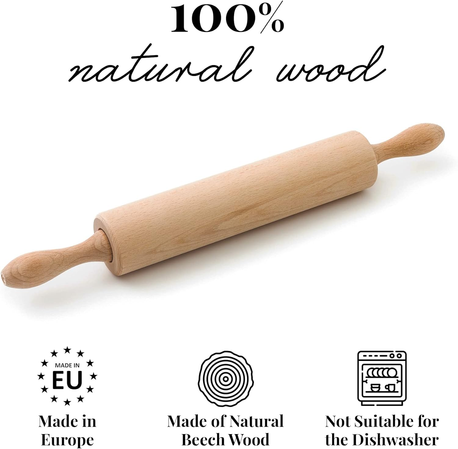 Tuuli Kitchen Classic Professional Wooden Rolling Pin with Revolving Centre (17,3 by 2,2 Inches) image number 6