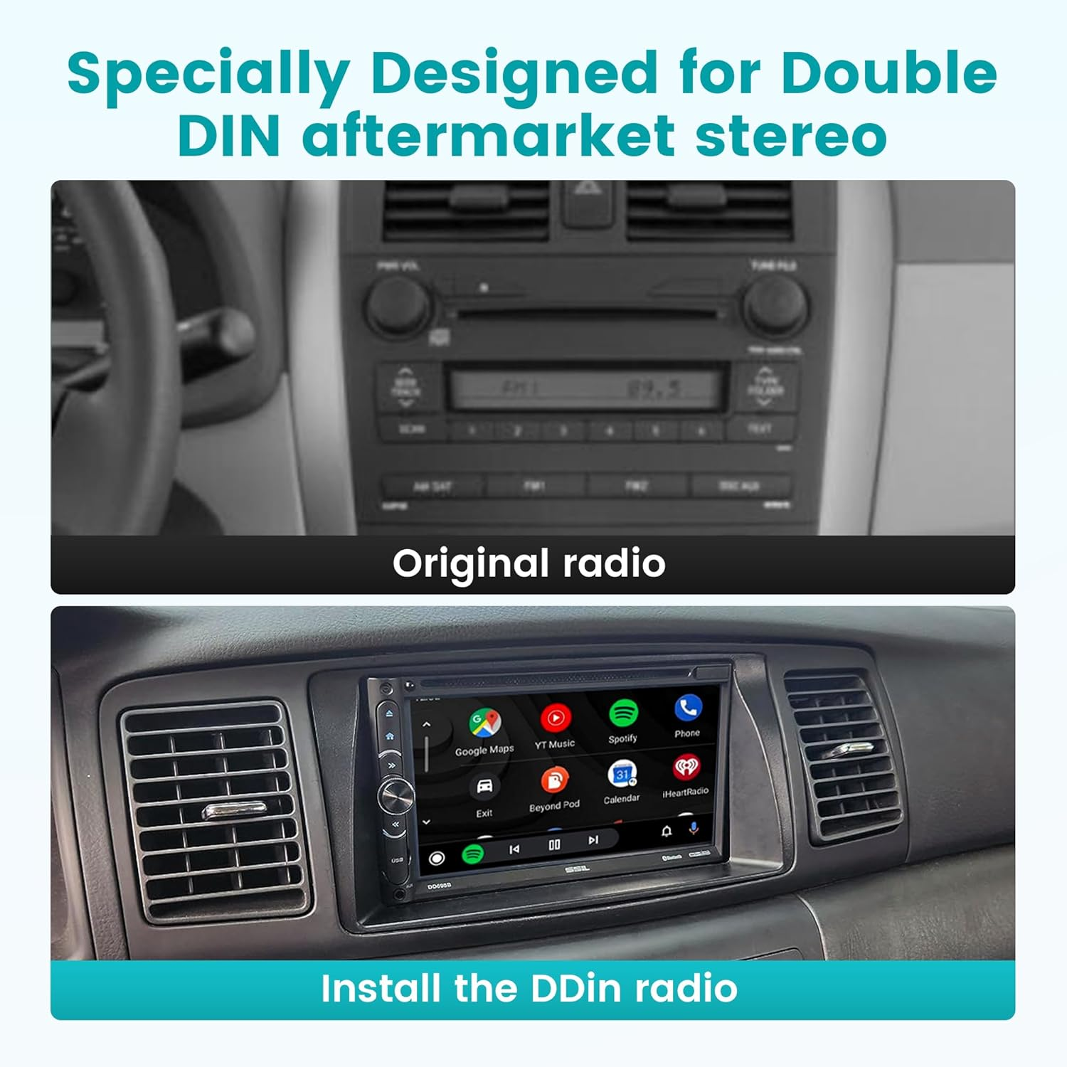 Nuith Double DIN Aftermarket Radio Installation Dash Kit for 2003-2008 Toyota Corolla Radio Dash Stereo Mounting Installation Trim Bezel Bracket Kits