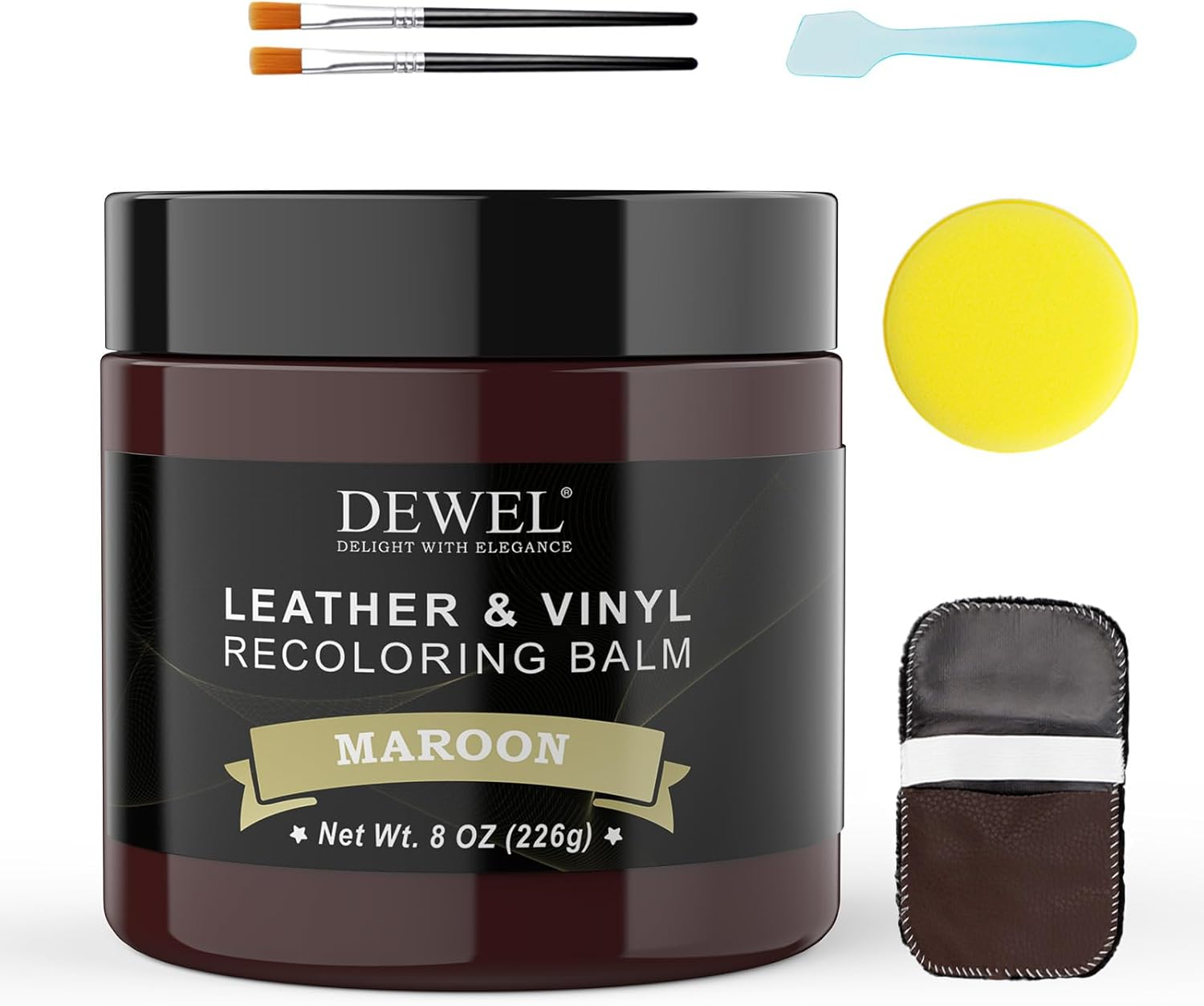 DEWEL Leather Repair Set Red Brown 200 G Car Leather Care Leather Colour Balm Faux Leather Repair Kit for Leather Restoration Cracks Holes of Sofas Cars Jackets Shoes image number 1