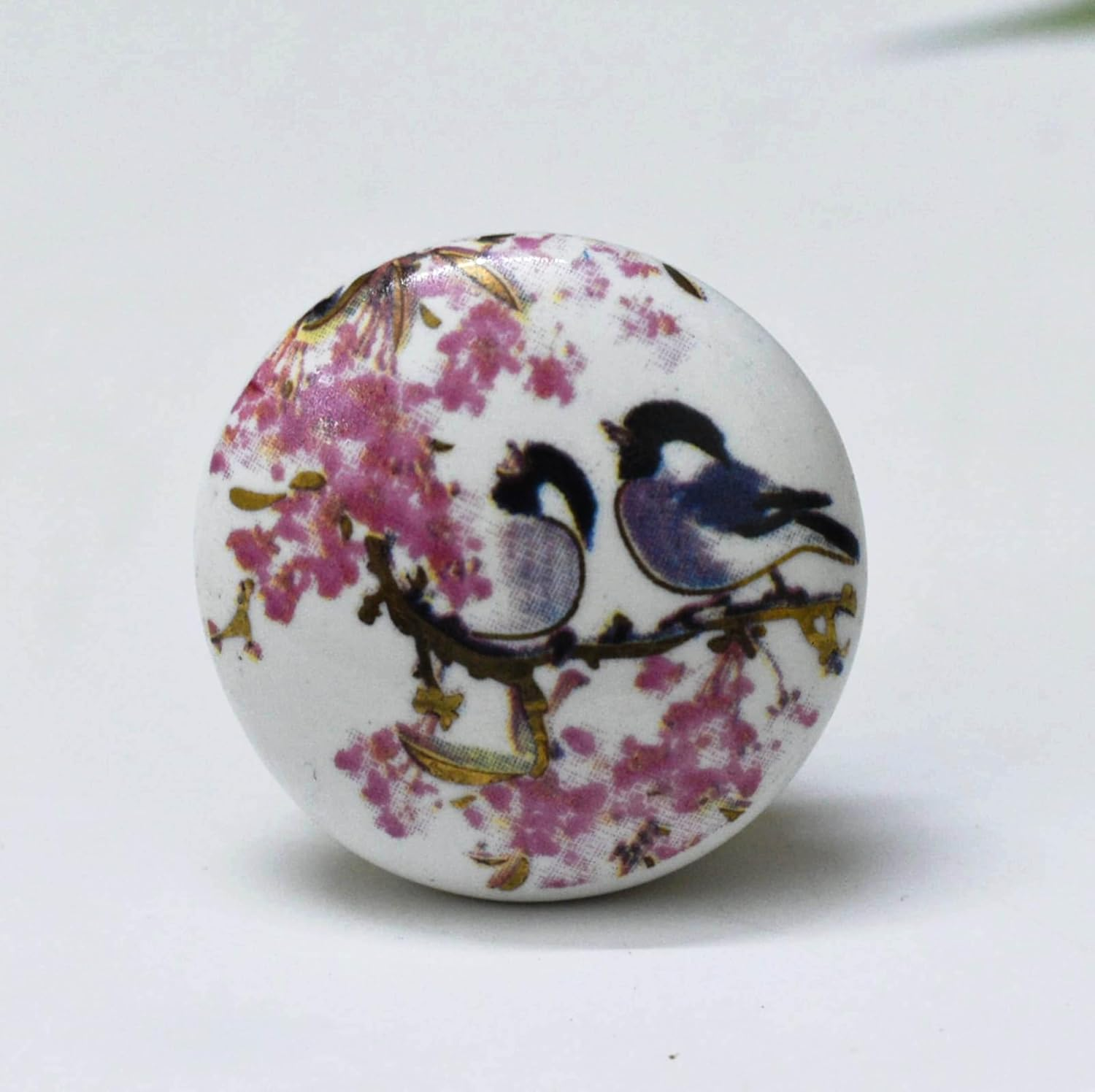 ARTISNO Printed Ceramic Knobs - Set of 10 Bird Print Ceramic Knobs for Kitchen Cabinet Drawer | Decorative Cupboard Door & Wardrobe Drawer Pulls Furniture Hardware Handle (1.5-Inch Diameter) (Blue)