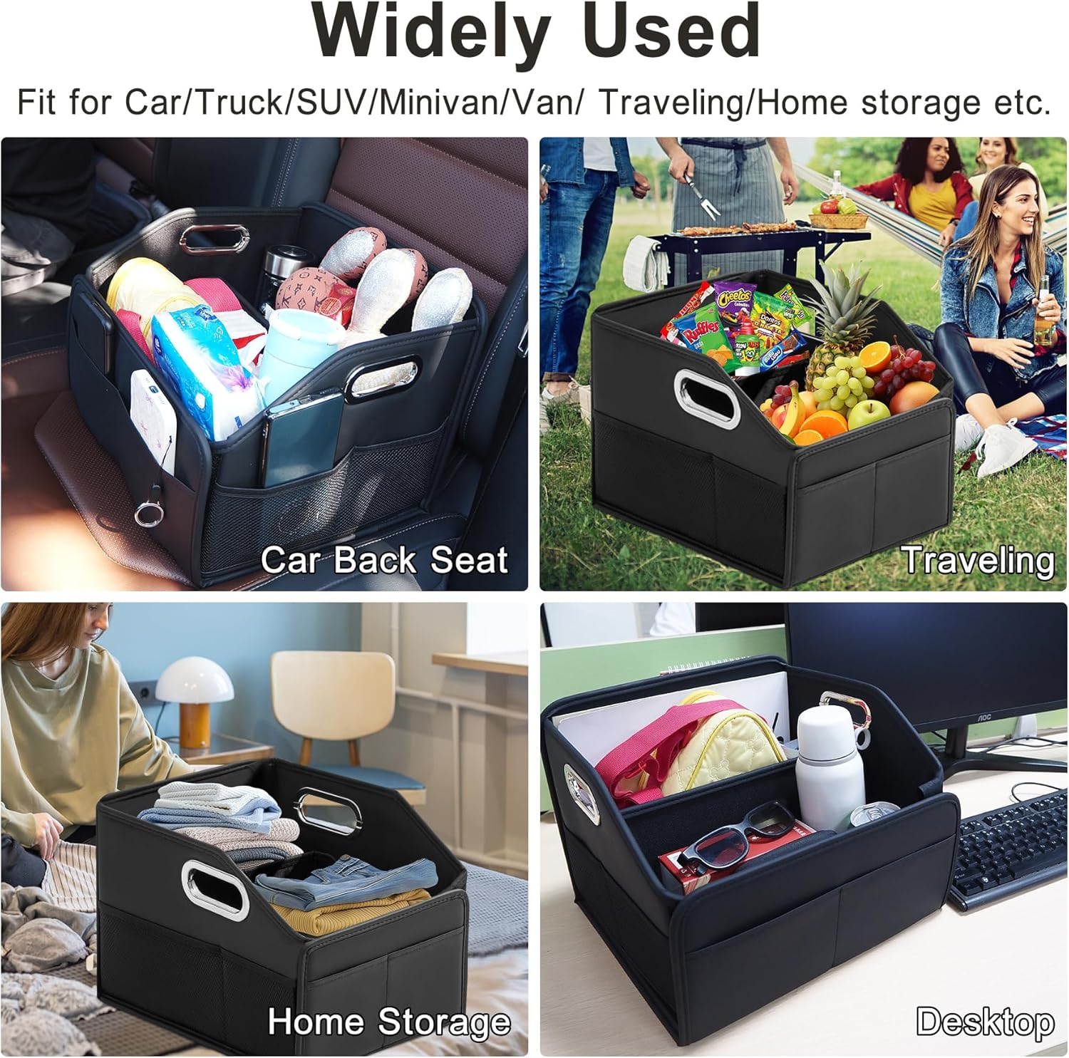 21L Car Seat Organizer for Back & Front Seats, Nappa Leather Car Trunk Storage Box with 8 Compartments 2 Carry Handles, Collapsible Multipurpose Automotive Cargo Organizer for Cars, SUV, Trucks image number 3