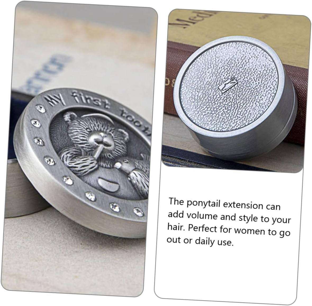 YARNOW 2Pcs Tooth Holder Boxes with Lining Alloy Metal Keepsake Case for First Tooth and Curl Storage Newborn Gift Organizers with Bear Pattern for Boys image number 4