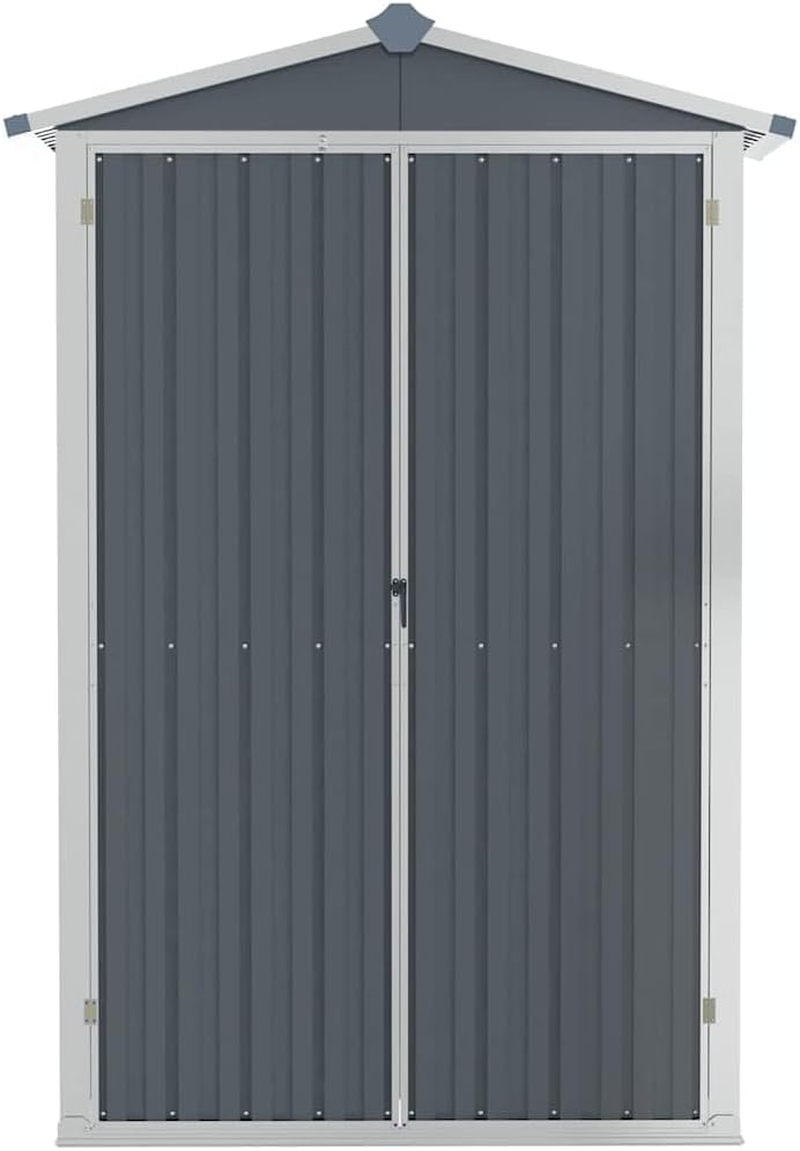 Vidaxl Spacious Weather-Resistant Garden Tool Shed - 116 X 45 X 175 Cm - Galvanised Steel - Grey Color - Vented Low Maintenance Outdoor Storage Solution - Green image number 2
