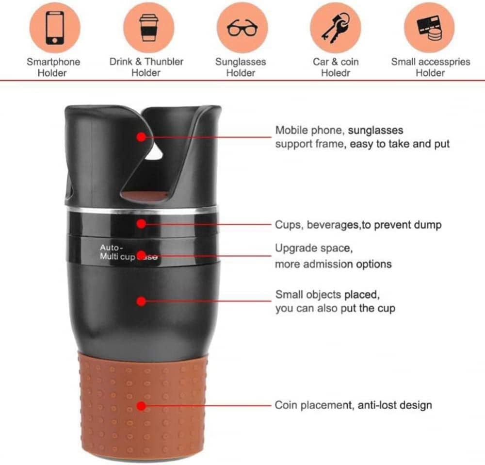 Car Cup Holder Organizer, 5 in 1 Multifunctional 360&deg; Rotating Car Cup Holder Insert,Car Multi Cup Holder Extender, Adjustable Base Bottles Rack for Car Interior