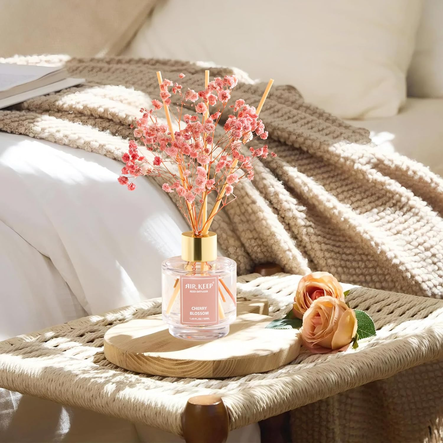 Airkeep Reed Diffuser Set of 3, Lavender Thyme Sandalwood Rose Cherry Blossom Oil Reed Diffusers for Bedroom Living Room Office Aromatherapy Oil Reed Diffuser for Gift 50Ml X 3 image number 5