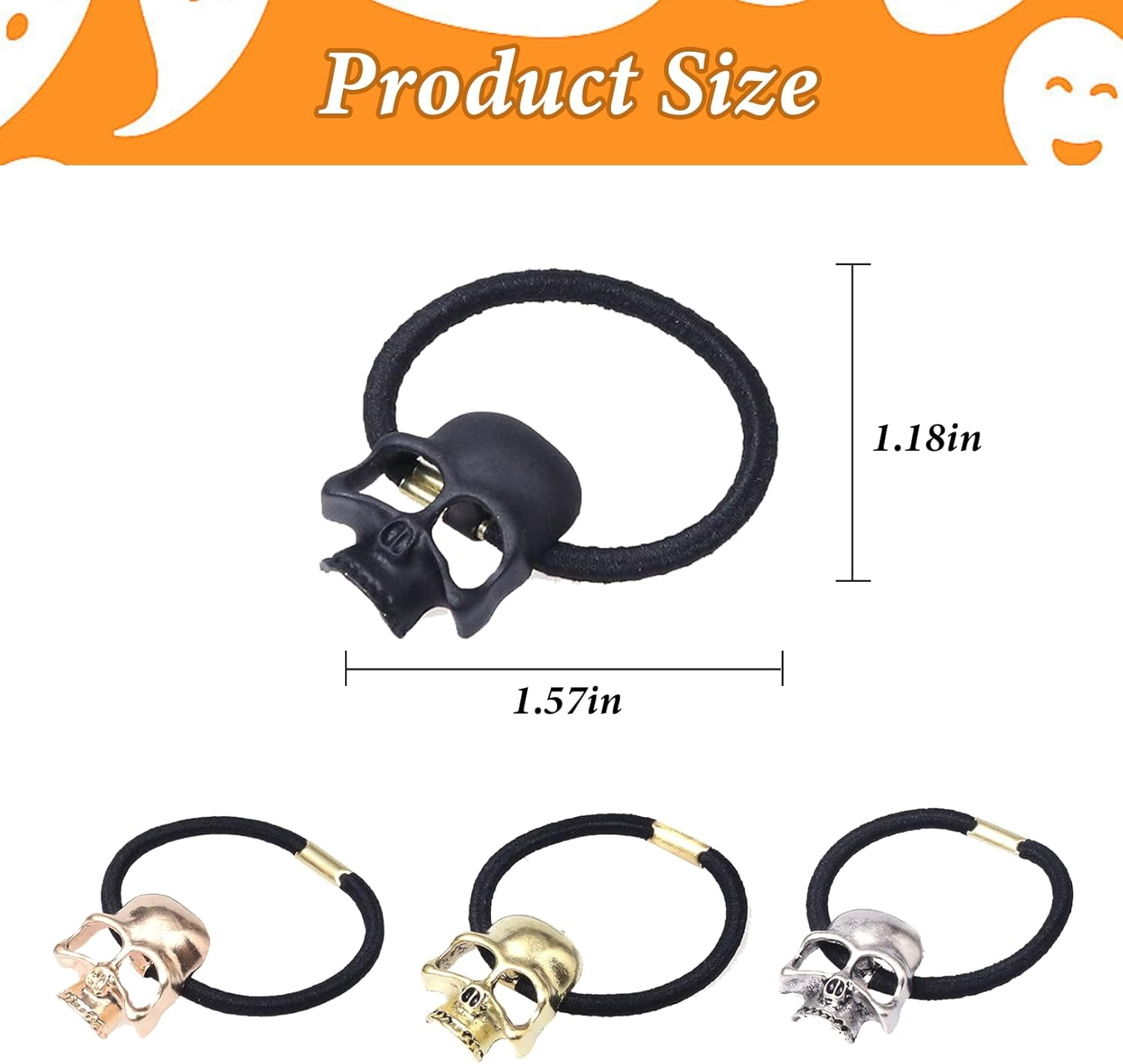 Halloween Skull Hair Ties for Thin Thick Hair,4Pcs Metal Skull Black Hair Elastics Scrunchies No Damage Hair Ropes Ponytail Holders Gothic Halloween Hair Accessories for Womens Girls Cosplay Costume