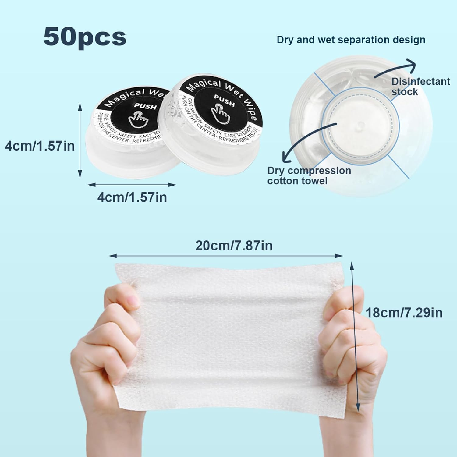Hand Wipes Travel Size Hand Hand Wipes 50Pcs Personal Cleansing Wipes with Built-In Liquid Magical Wet Wipes for Baby Adults Hand Wipes Pocket Size image number 5