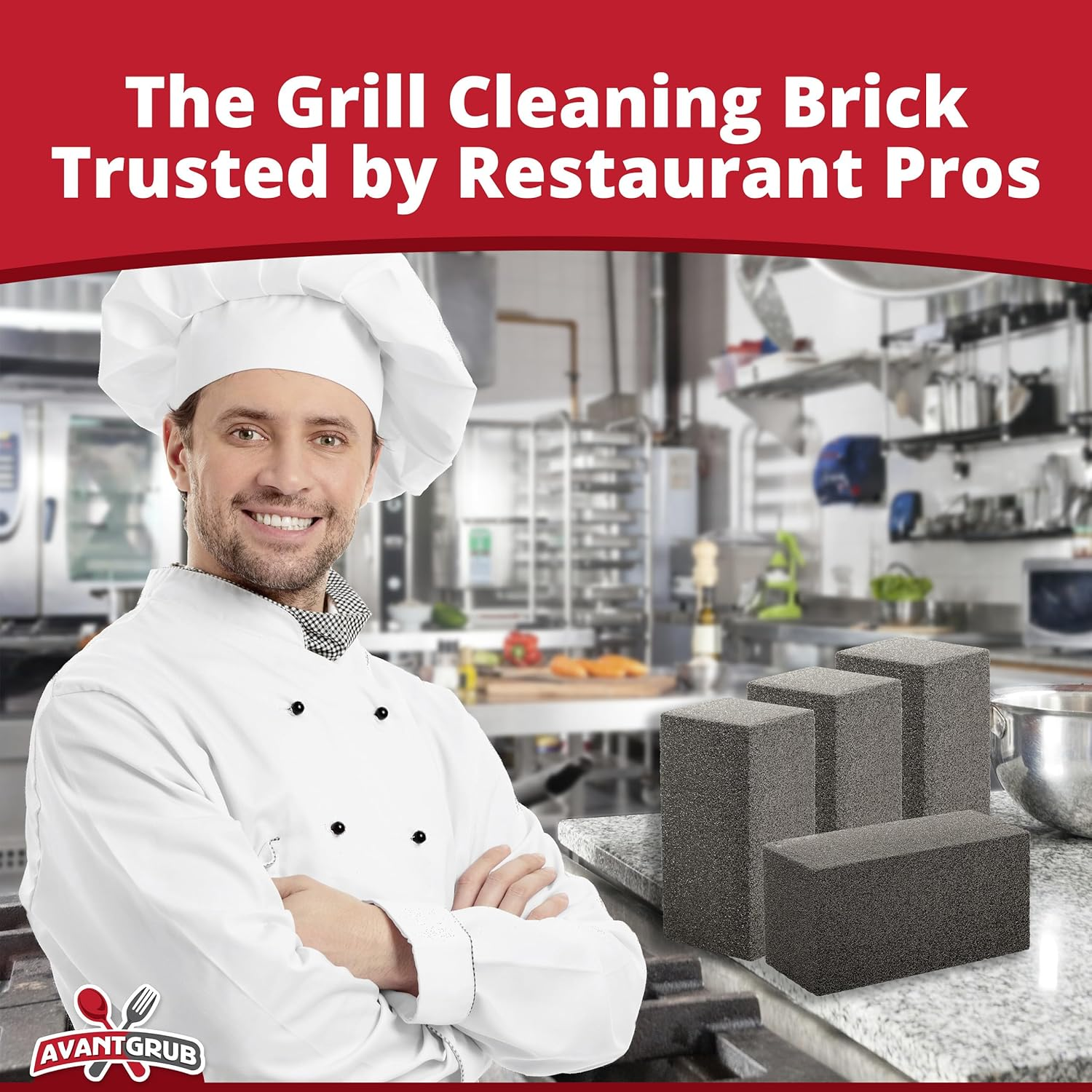 Commercial Grade Grill Cleaning Brick Bulk 4 Pack by Avant Grub. Pumice Stone Cleaner Tool Cleans and Sanitizes Restaurant Flat Top Grills or Griddles Effectively without Harsh Chemicals or Abrasives image number 1