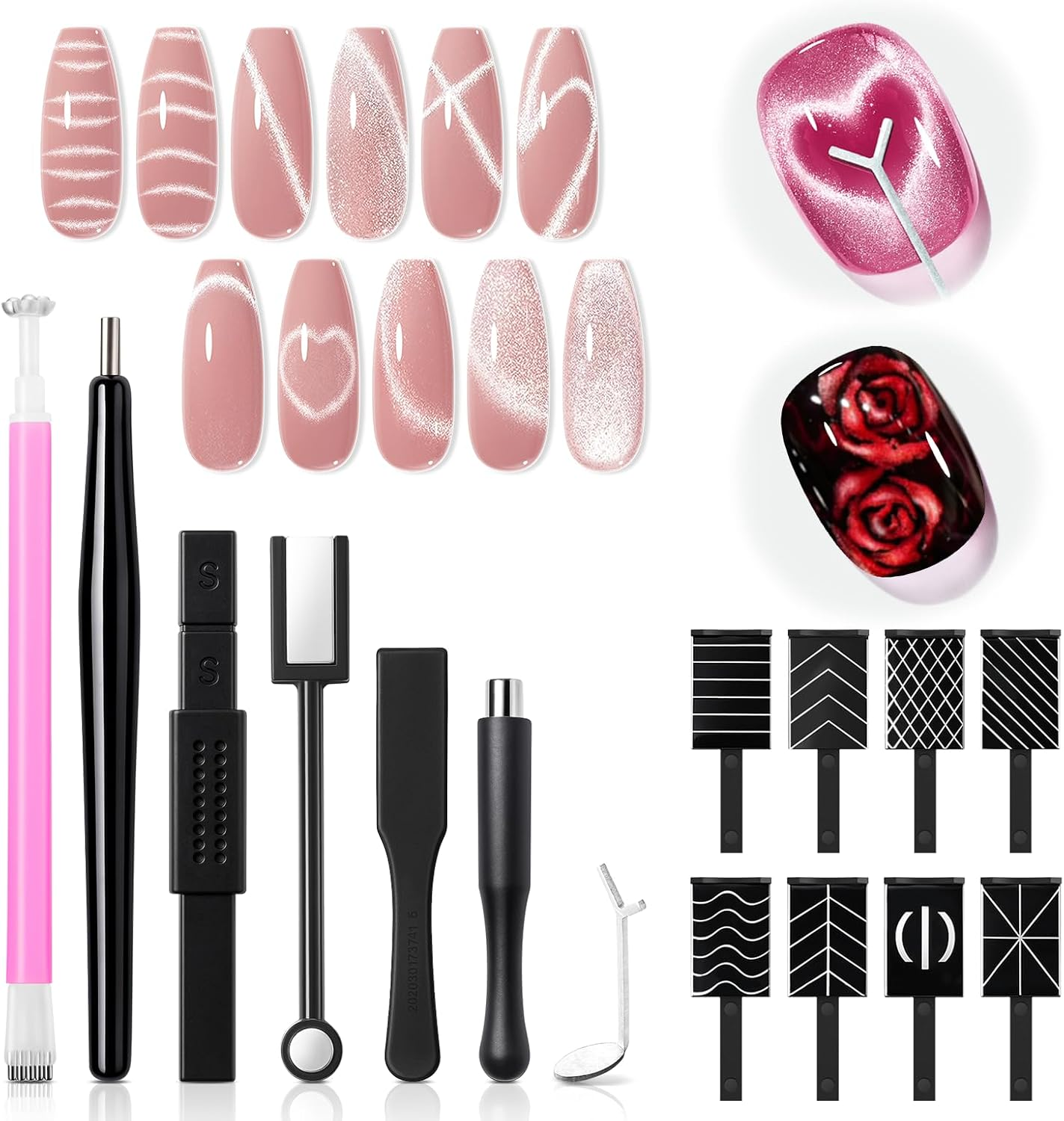 Modelones Cat Eye Magnetic for Nails,15Pcs Cat Eye Gel Nail Polish Magnet Tools Powerful Set Wand Magnet Nail Polish Square round Magnet Stick Diverse Glassy Cateye Effect image number 3