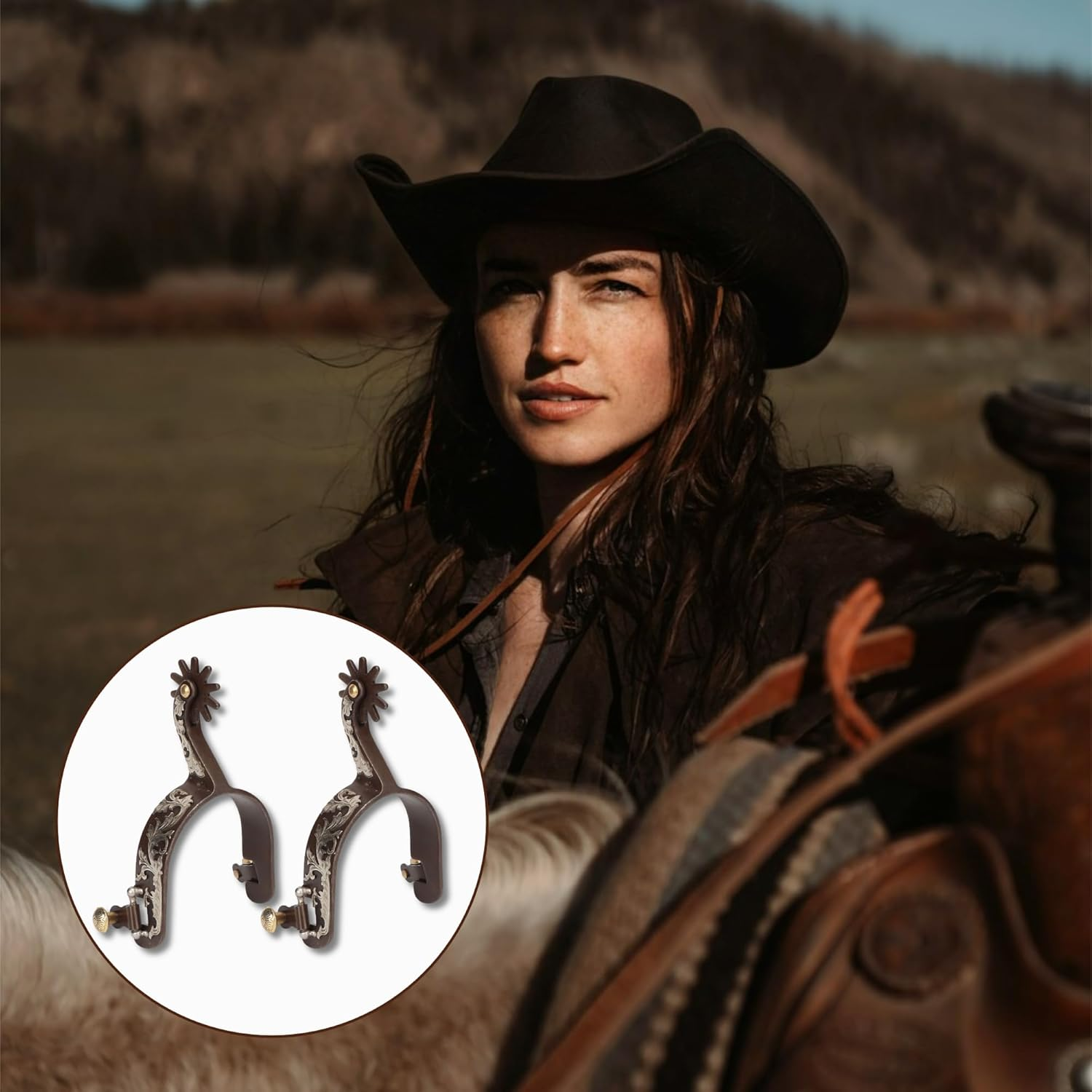 Gugxiom 2Pcs Western Spurs, Retro Bronze Low Carbon Steel Horse Spurs, Vintage Carved Spurs, with Turnable Gear image number 5