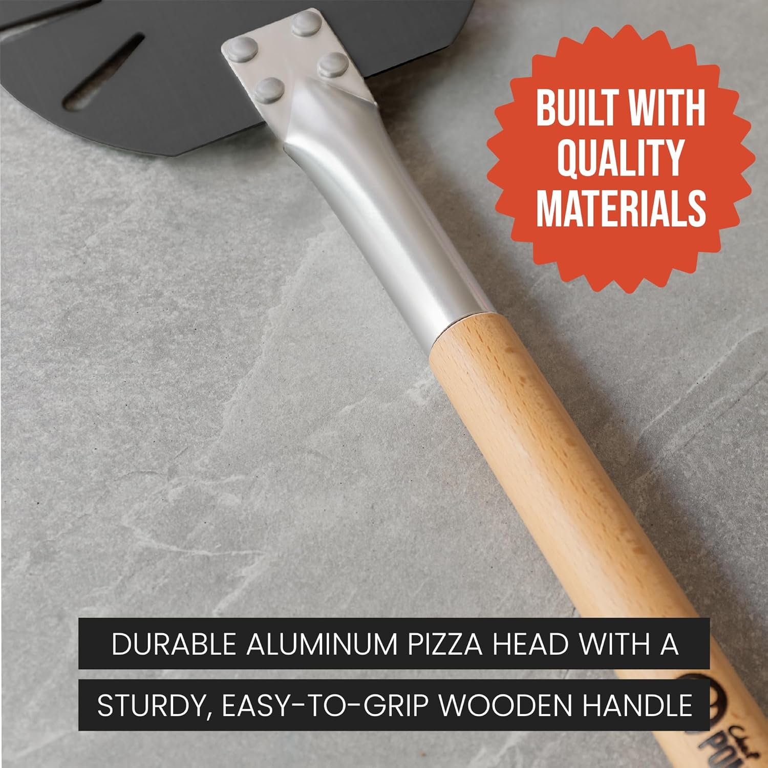 Chef Pomodoro Aluminium Pizza Peel with Wood Handle - Easy Storage, Perforated Turner for Baking Homemade Pizza Bread, 7-Inch image number 4