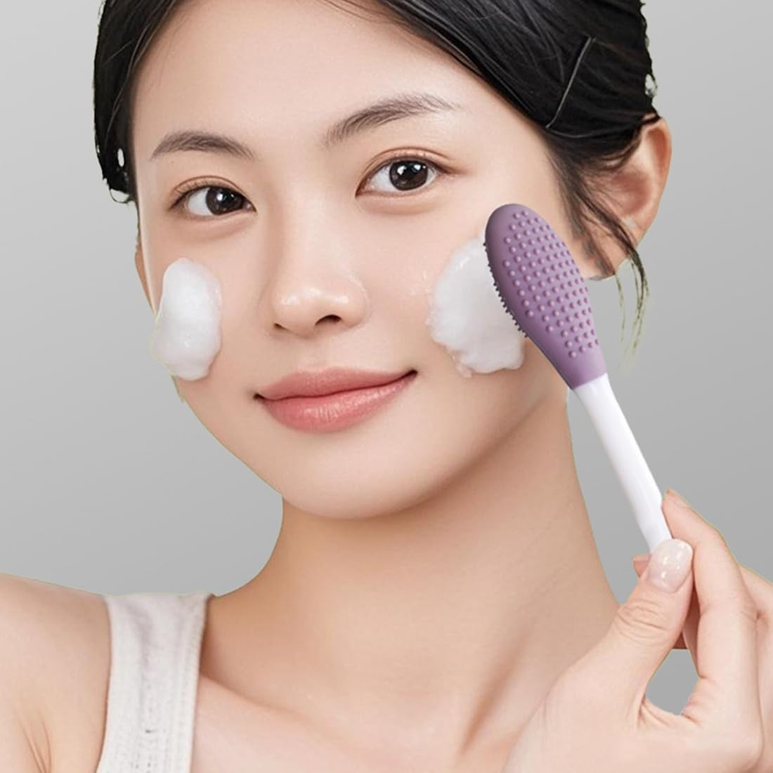 VAEIORP Double Sided Mask Brush Set of 2 - Purple & Nude Soft Silicone Brushes for Applying & Cleaning image number 2