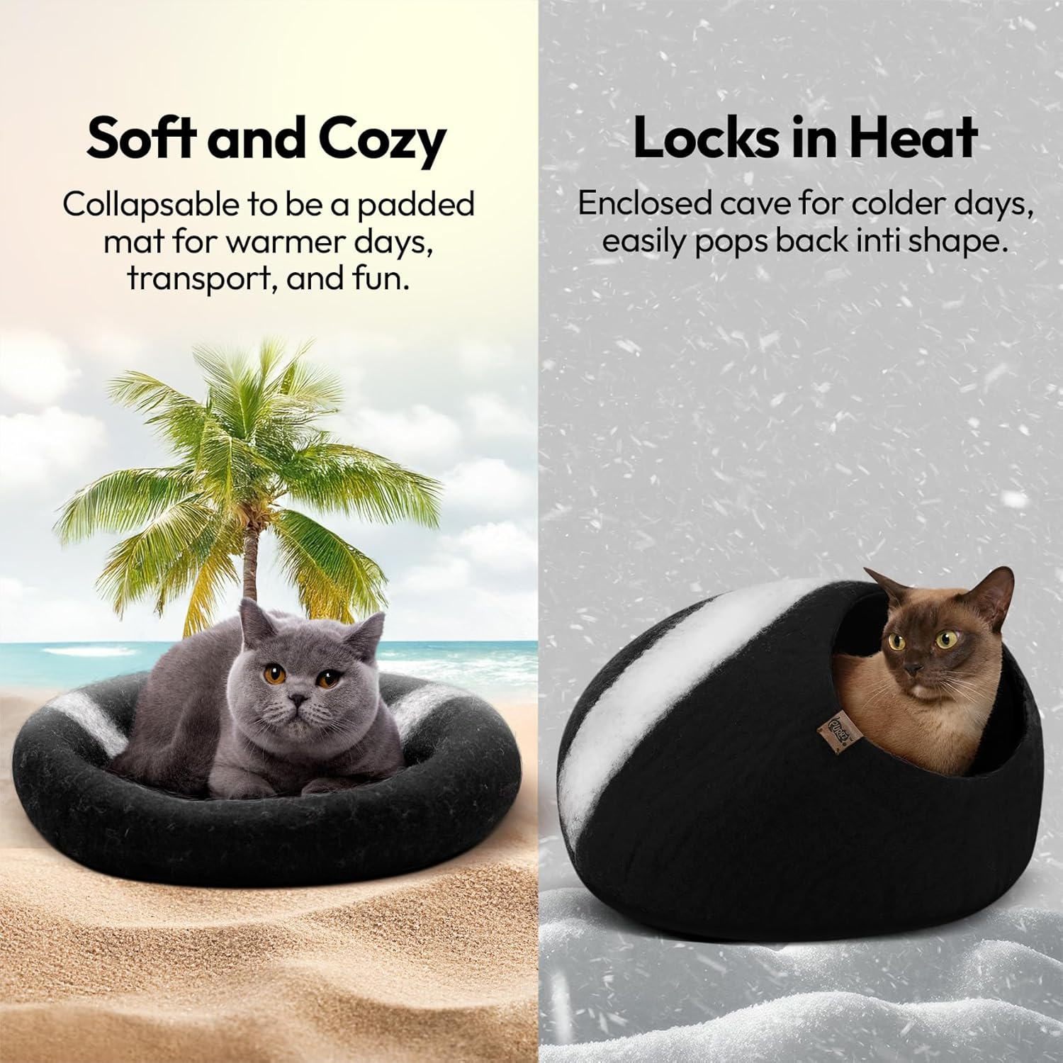 Luxury Cat Cave Bed &ndash; Handmade Merino Wool Felt Hideaway, Vet-Designed Indoor Cat Condo, Hypoallergenic Pet House, Cozy Igloo Bed for Kittens & Cats, Eco-Friendly Modern Pet Furniture image number 4