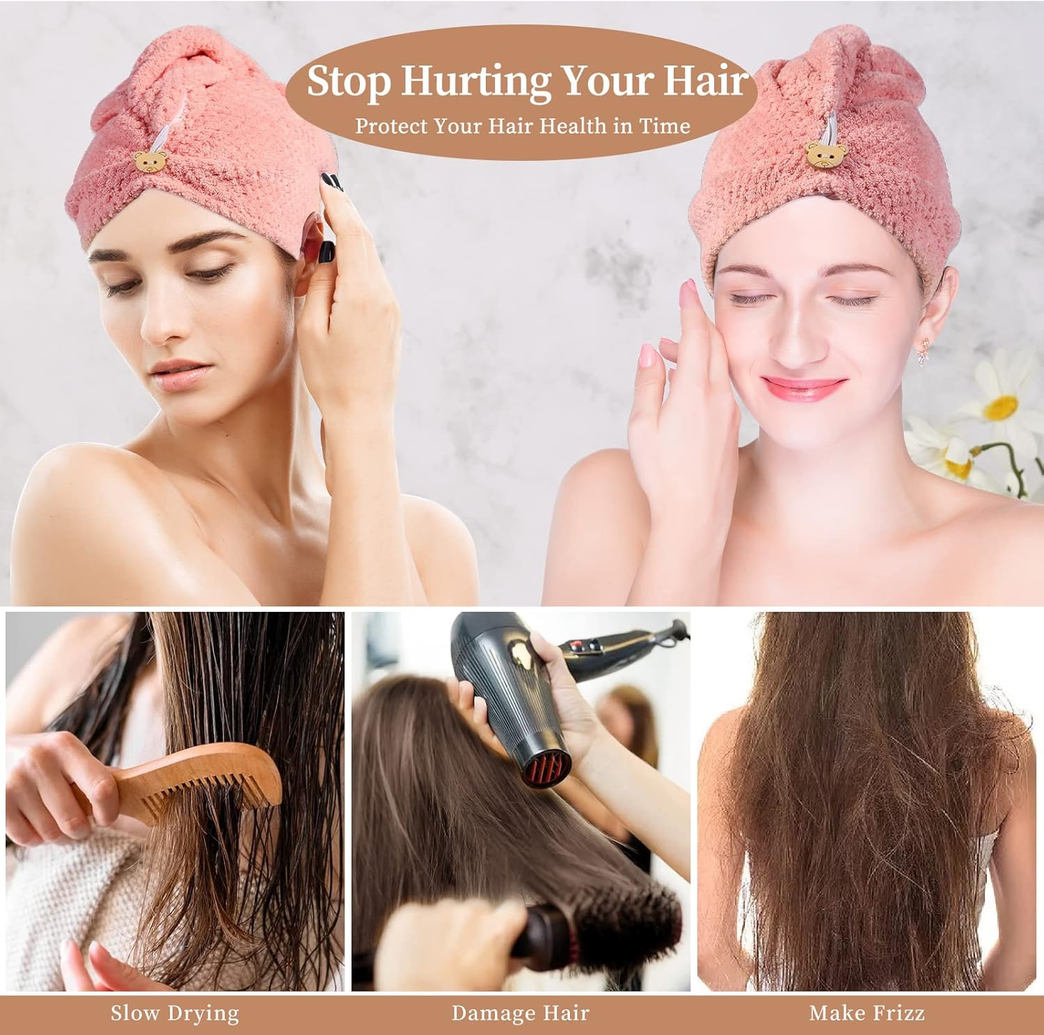 Domxies Microfiber Hair Towel Wrap, Hair Drying Towel, Ultra Absorbent Fast Drying Hair Towel Wraps for Wet Hair, Long, Curly, Thick, Frizzy Hair (Grey+Mint Green)