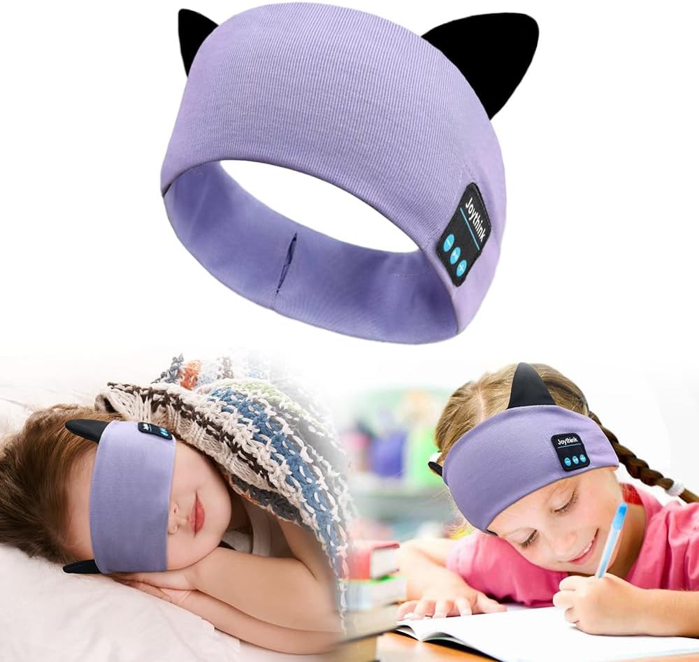 Joythink Kids Bluetooth Headband Headphones Sleep Mask Wireless Earphones Built in Thin Speaker Kids Adjustable Sports Headset Sleep Headband for Girls Boys Toddler Children Baby Airplane Travel Study Purple image number 4