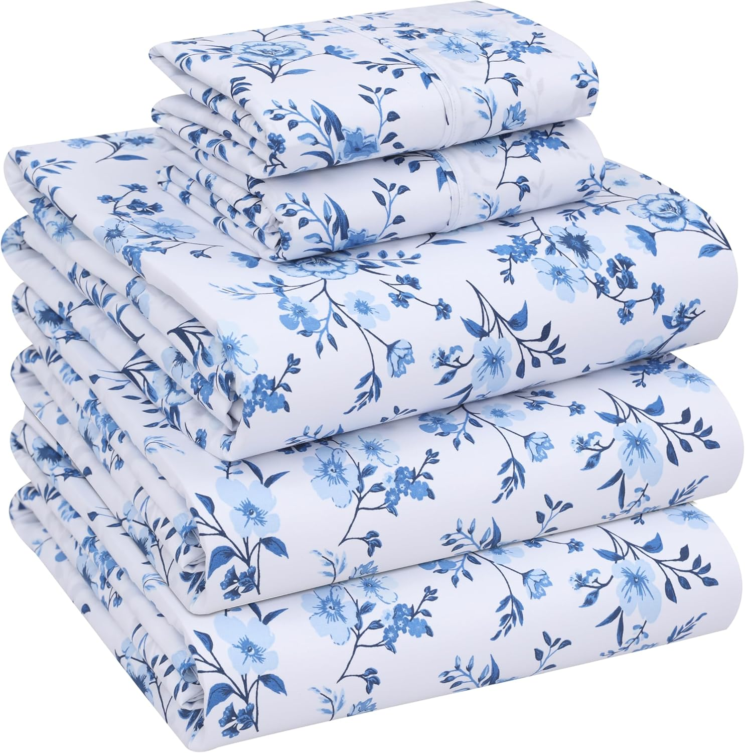 RUVANTI 100% Cotton King Size Sheets Set, 4 Pieces, Soft & Breathable Percale Weave Bedding, Deep Pocket 16", Hotel Standard, Crisp Cool Feel, Durable, Perfect Floral Bed Sheet, Aroma