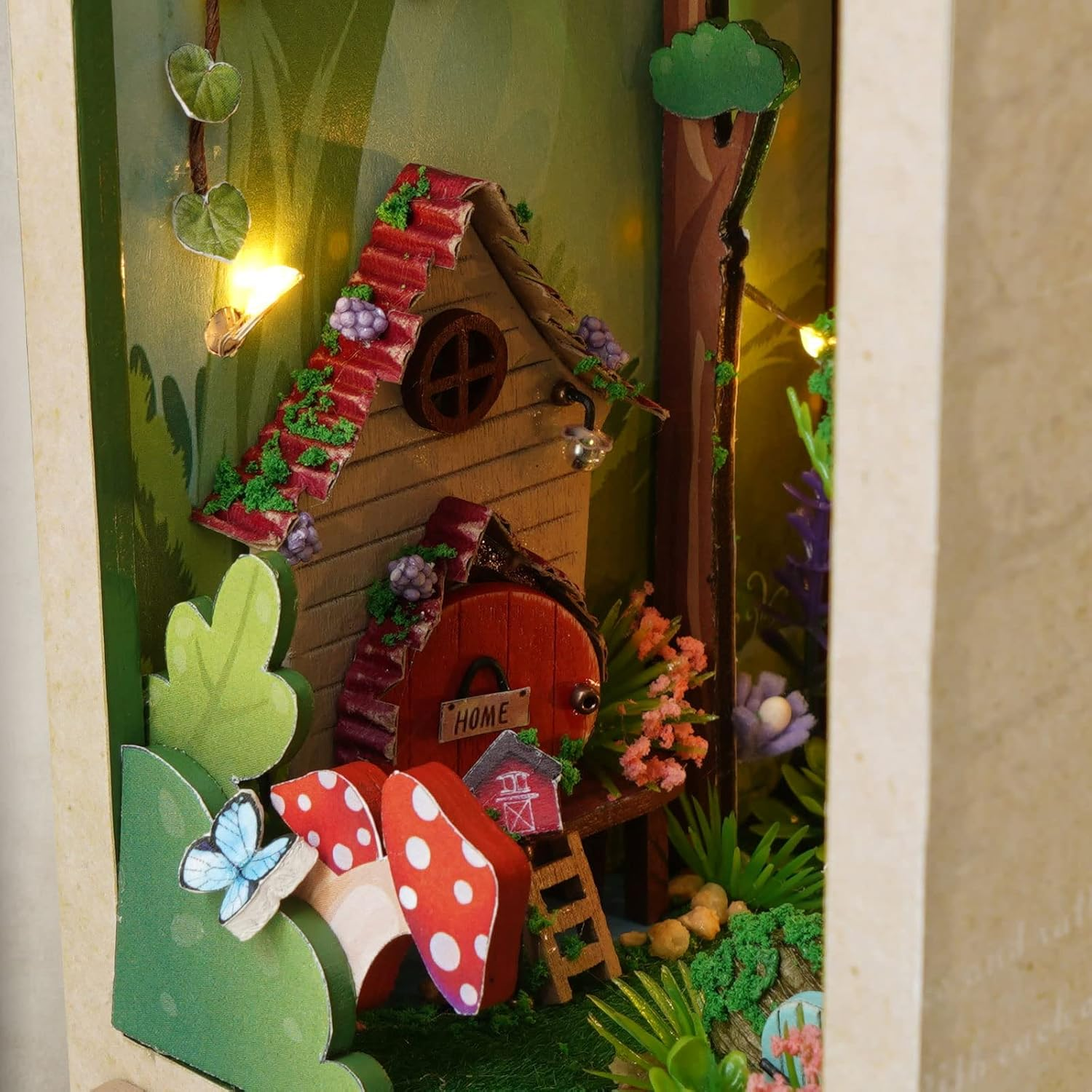 Cuteefun DIY Book Nook Kit, DIY Miniature House Kit with Furniture, 3D Puzzle Bookends, Booknook Bookshelf Insert Kits, Birthday Gift (Firefly Forest) - B Colmar Town image number 4