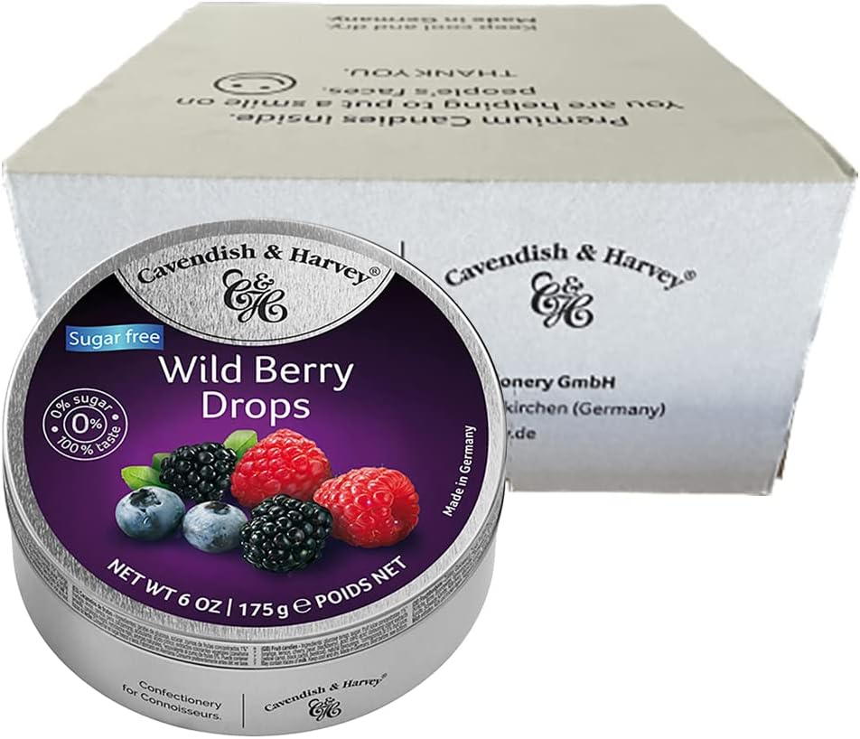 Cavendish & Harvey Tin Sweets 175G Sugar Free Wild Berry X 10