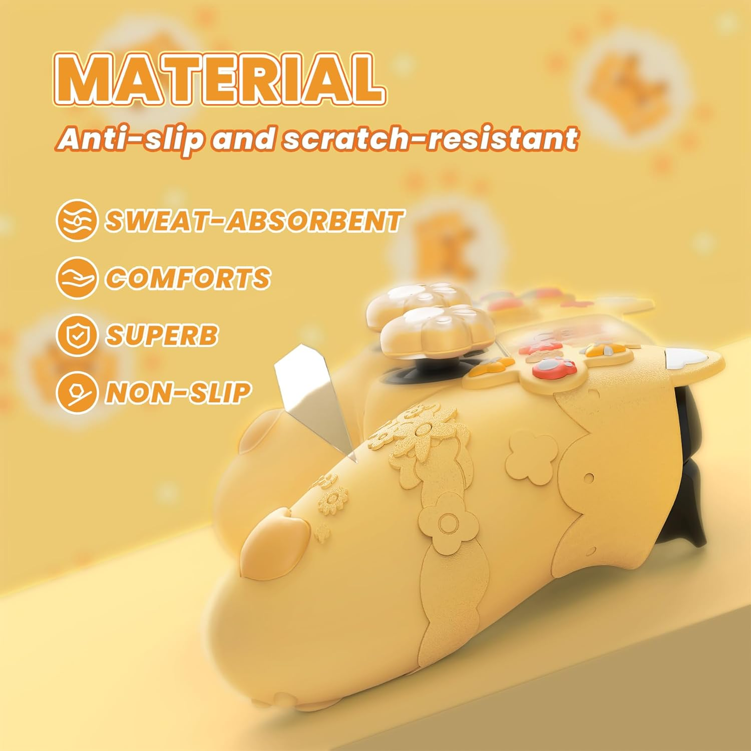 Playvital Cute Spring Lesser Panda Silicone Cover for Ps5 Controller with Joystick Cap and Sticker, Anti-Grip Shockproof Skin, Compatible with Charging Station, Warm Yellow