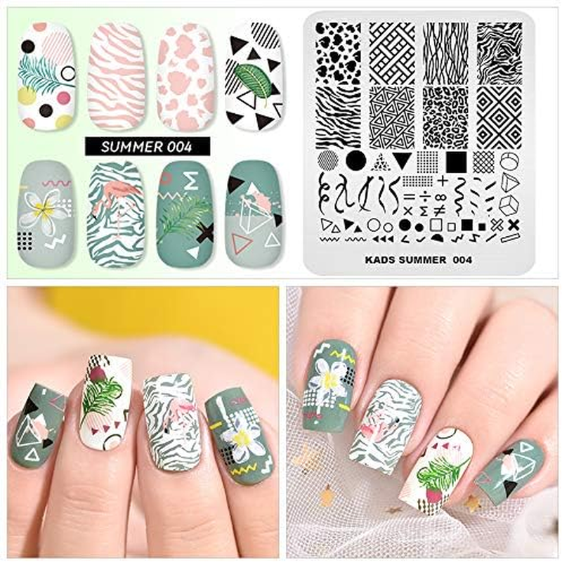 Alexnailart Nail Stamping Plate Summer Theme Image Printing Design Templates Geometry Leopard Zebra Pattern Multiple Pattern Manicure Design Stencil DIY Nail Art Stamping Tools (SU004)