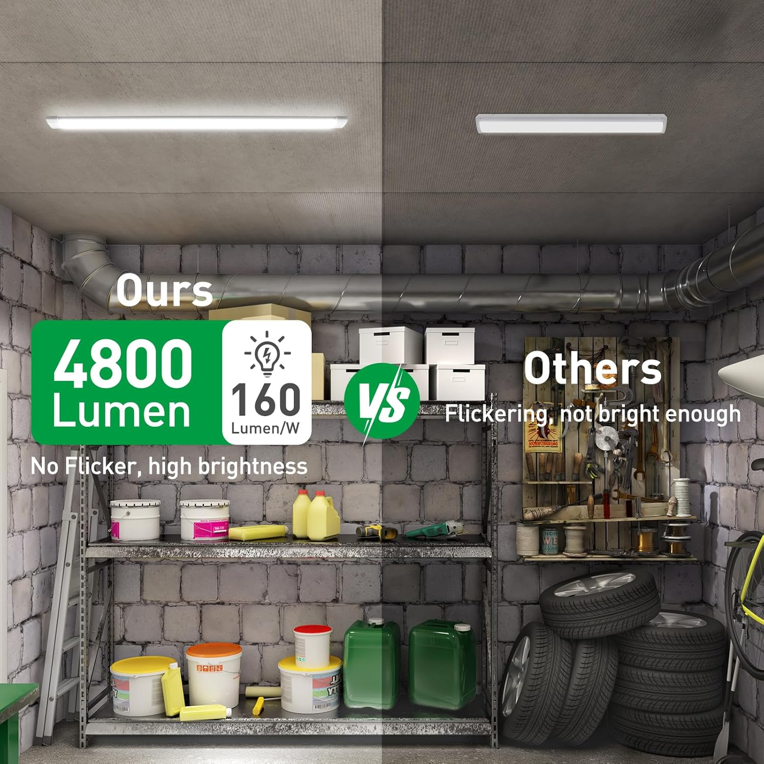 ALUSSO 10 Pack LED Batten Light 4FT 120Cm, Super Bright 40W 4800Lm Integrated Tube Light, 3000K/4500K/6500K Colors Changeable, Wall Ceiling Mounted Garage Lighting for Kitchen Basement Workshop Shed image number 2