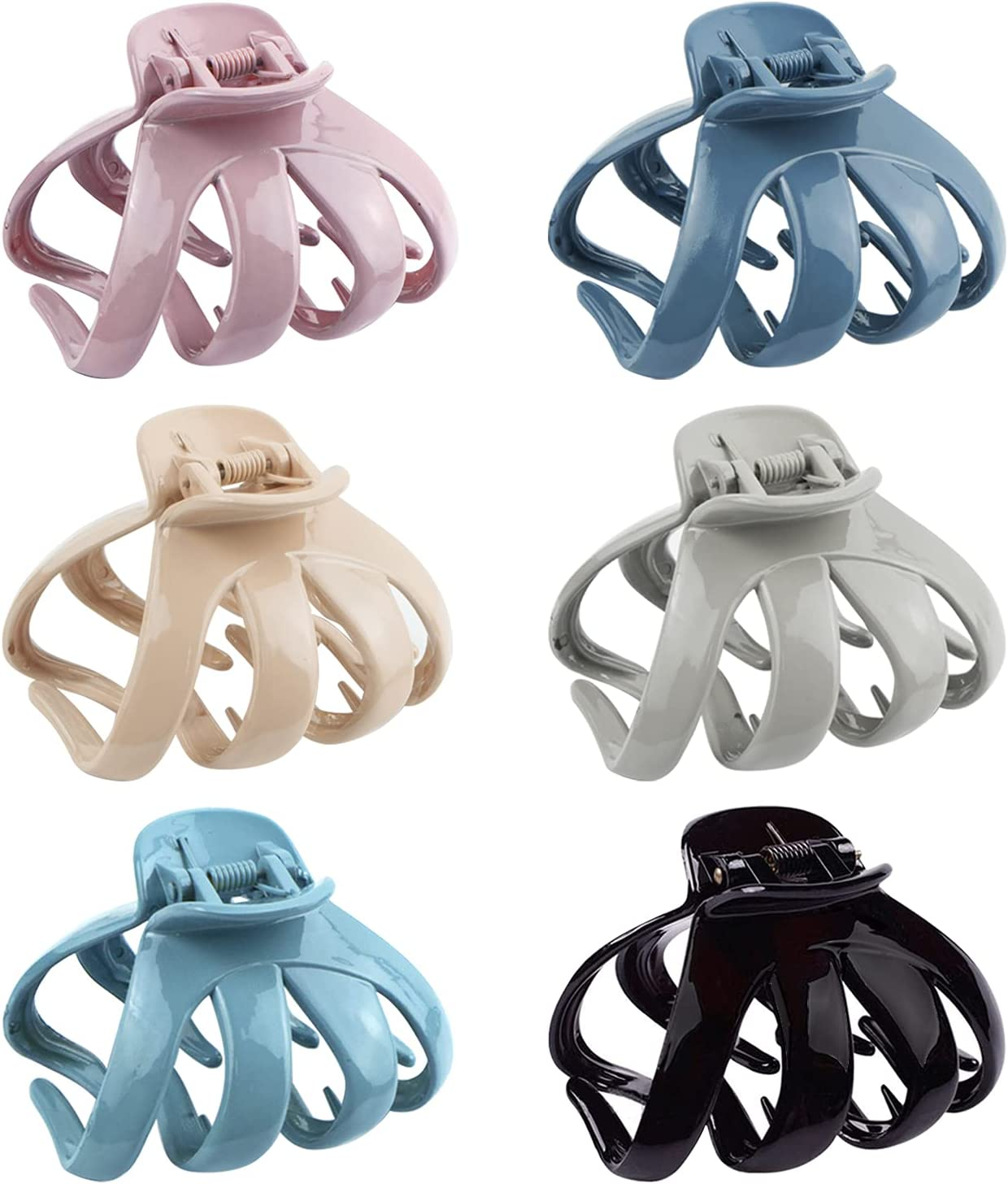 MAORULU Big Claw Hair Clips for Thick Hair, Matte Octopus Large Women and Girls, Jaw Strong Hold Jumbo Clip All Types, 6 Packs (Bright) 3.2*2.9*1.8 Inch