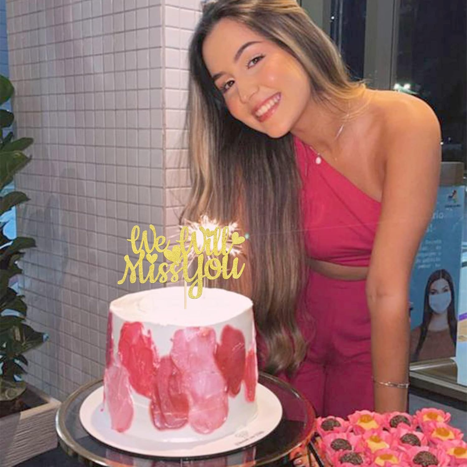 SYKYCTCY 1 Pack We Will Miss You Cake Topper Glitter Love Heart Good Luck Cake Pick Retirement Theme Going Away Party Cake Decorations Gold image number 5