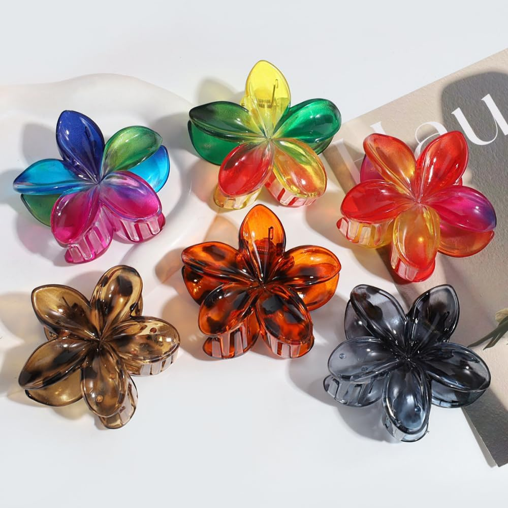 1 X Leopard Plumeria Flower Hair Clips Women, Hawaiian Claw Clip, Non-Slip Hair Clip, Strong Hold, Claw Clips, Hair Styling Accessories for Women, Party, Beach, Pool, Holiday, Grey image number 2