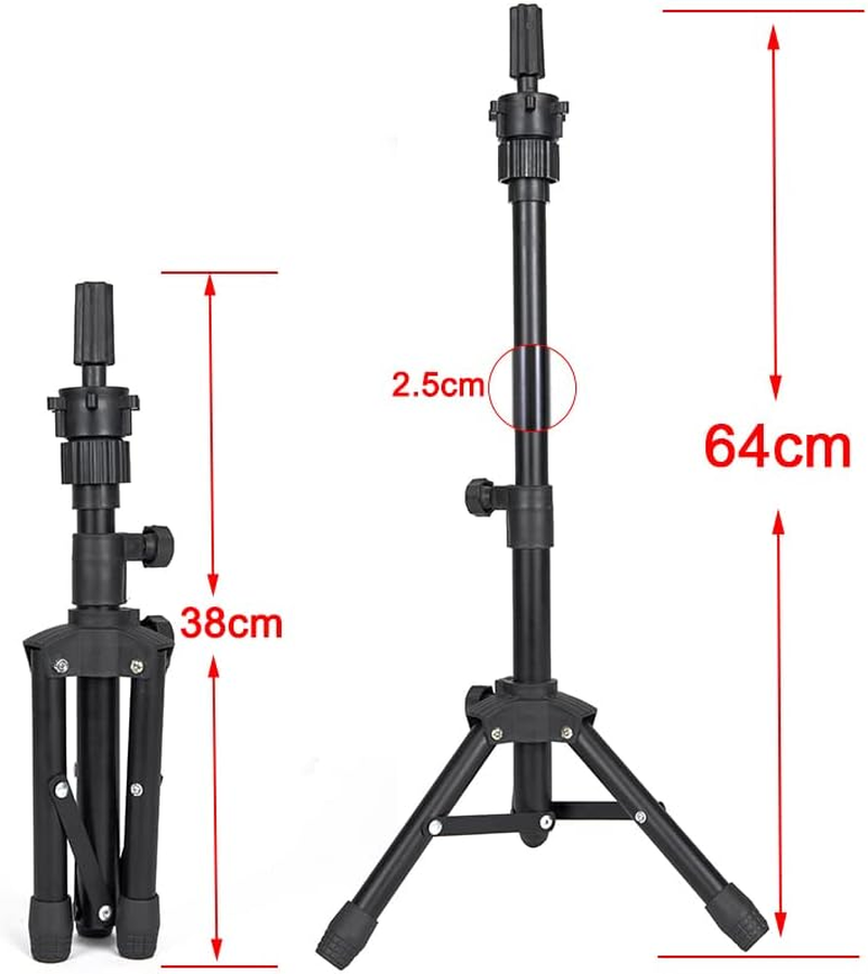 Mini Wig Stand Tripod with Head Adjustable Mannequin Head Stand Wig Head Stand Wig Tripod Stand for Cosmetology Hairdressing Training(25 Inch,Black) image number 2