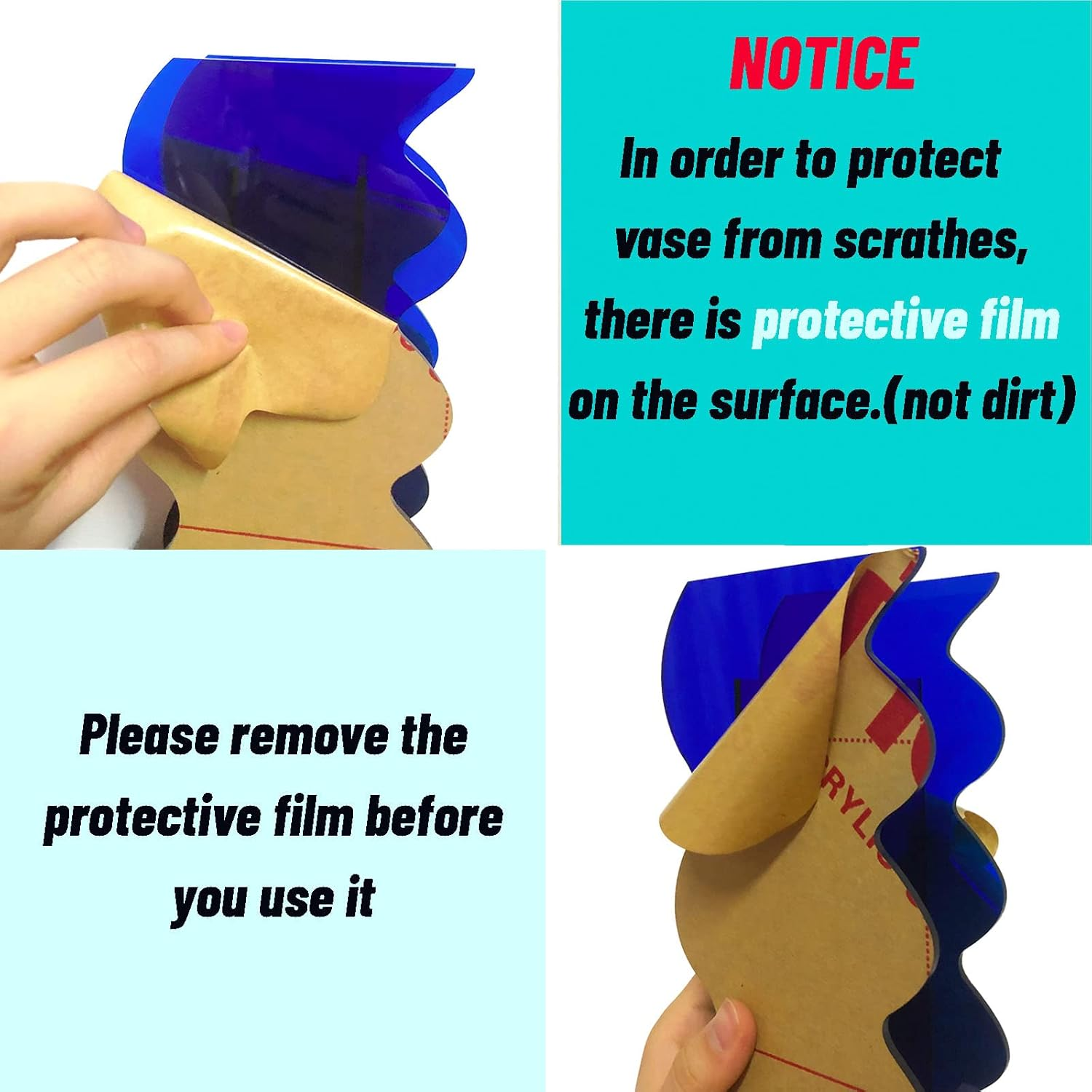 BLOFLO Klein Blue Acrylic Vase, Geometric Acrylic Flower Vase, Tall Wave Shaped Acrylic Vases for Flowers, Modern Flower Vases for Centerpieces, Contemporary D&eacute;cor for Home Office Wedding image number 2