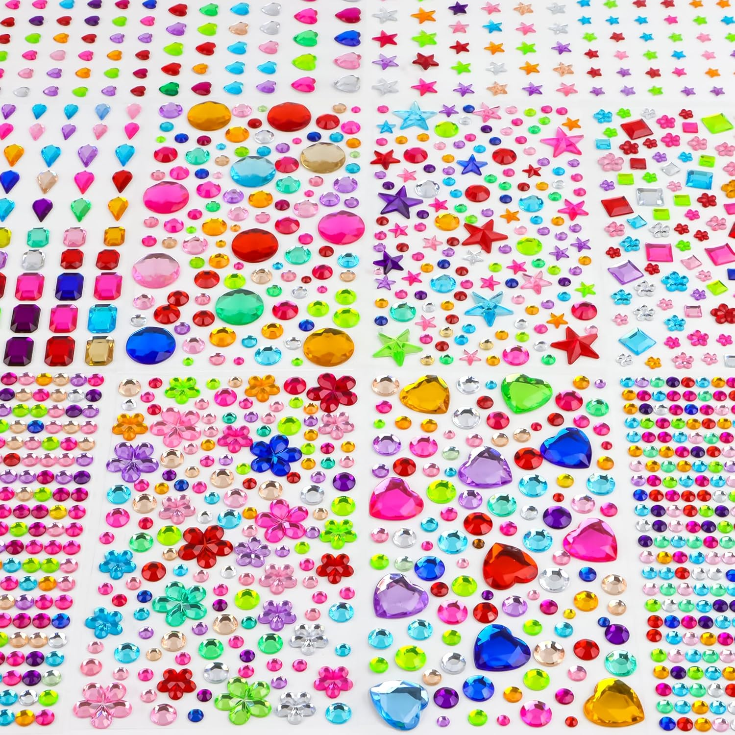 3330Pcs Gem Stickers,Rhinestone Jewel Stickers for Crafts Self Adhesive, Glitter Sticker DIY Decoration Assorted Shapes Acrylic Diamond Bling Heart Star Sticker for Face Eyes Nail for Women image number 6