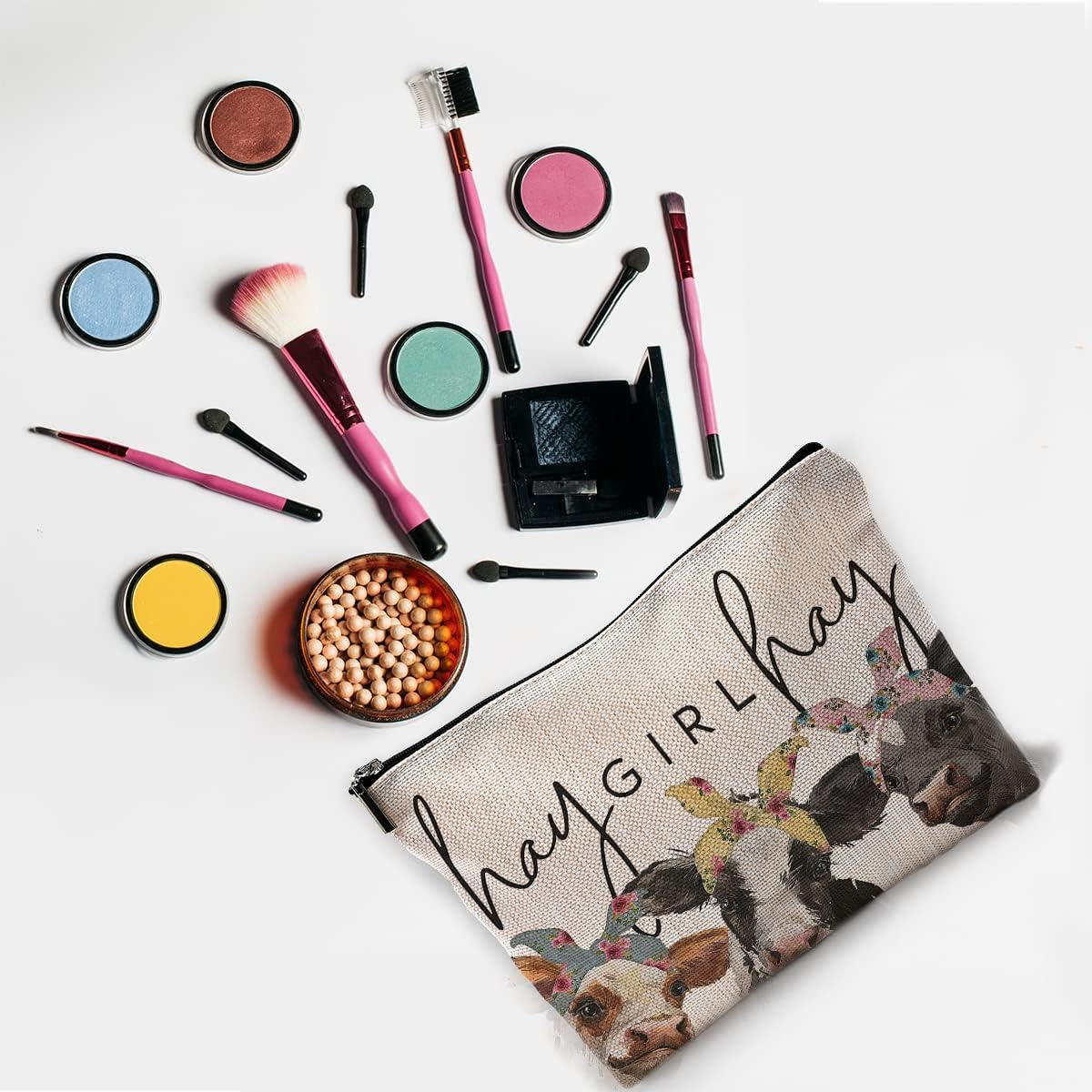 NEGIGA Cow Gifts,Western Makeup Bag,Cow Makeup Bag,Cow Print Stuff,Makeup Bags for Women, White2 - Orange image number 3