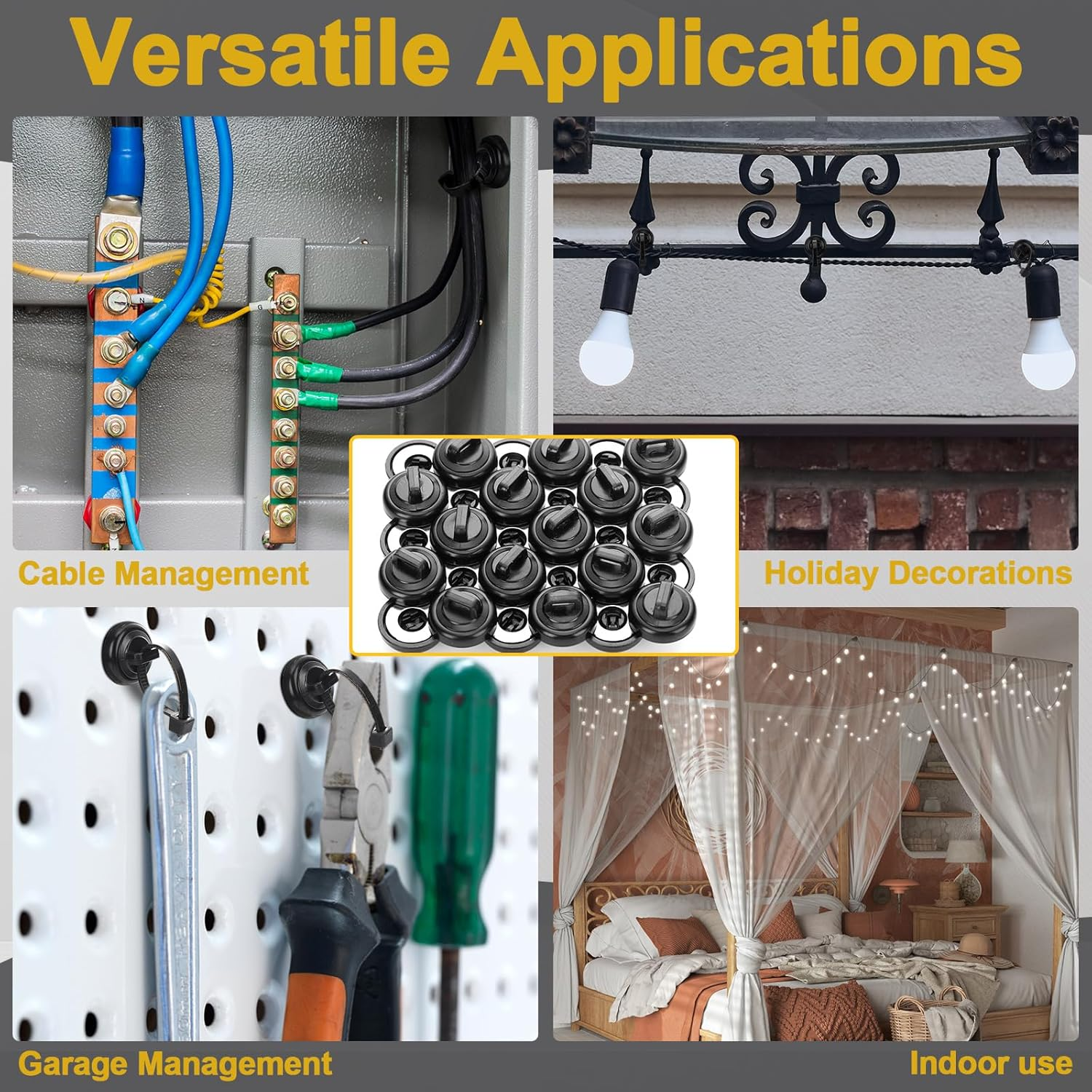 Leinuosen 100 Set Magnetic Zip Tie Mount and Nylon Cable Ties, 19 Mm Multipurpose Wire Cable Holder Mount Wire Clips Management Electrical Organization Supplies image number 5