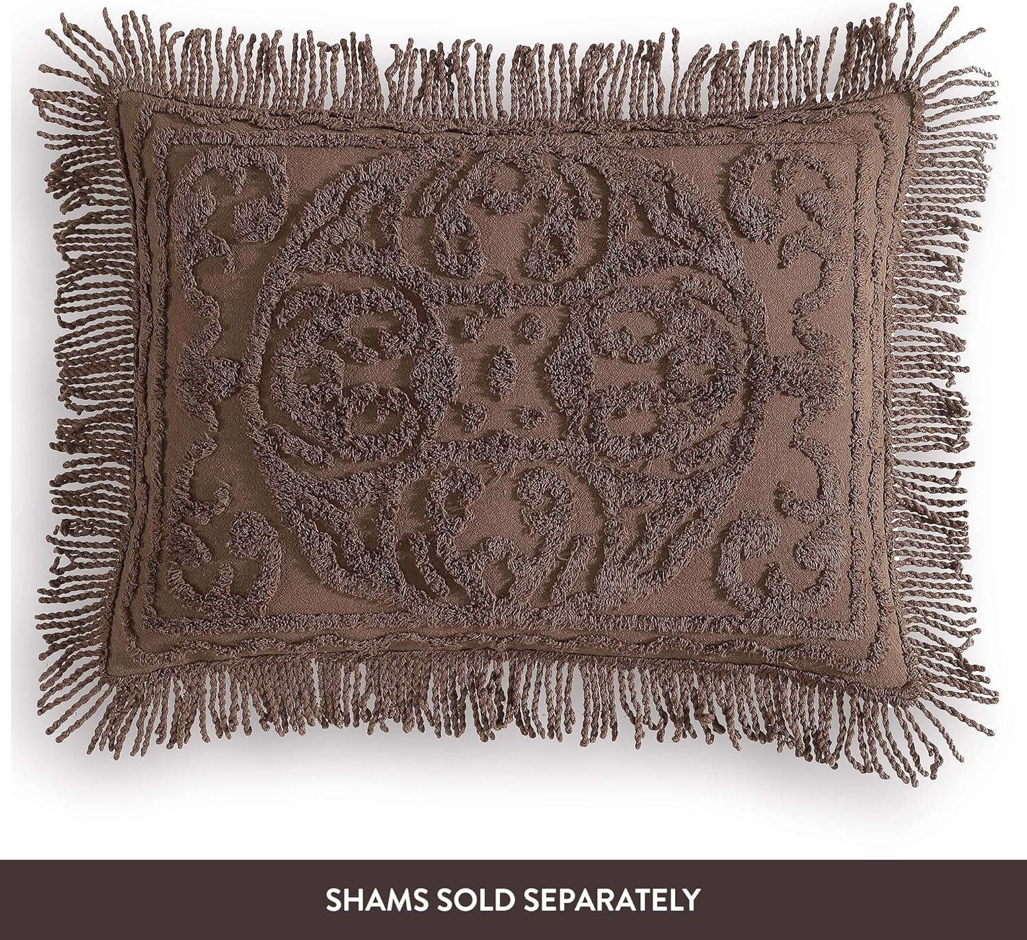 Beatrice Home Fashions Medallion Chenille Bedspread, King, Chocolate image number 1