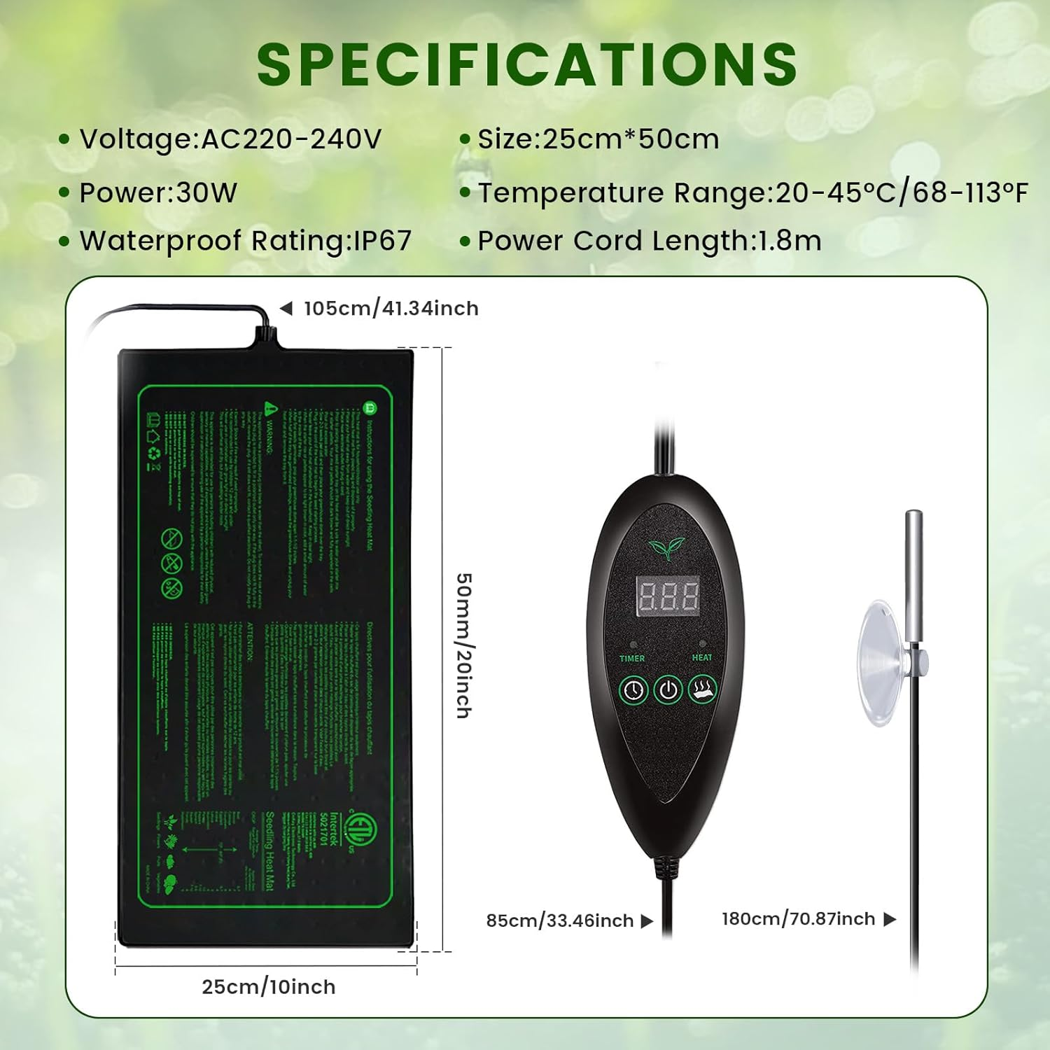 Bonlux Seedling Heat Mat with Thermostat, 25Cm X 50Cm Heat Mats for Plants, Seed Heating Mat for Indoor Growing, Brewing, Terrarium Warming, Seed Germination image number 6
