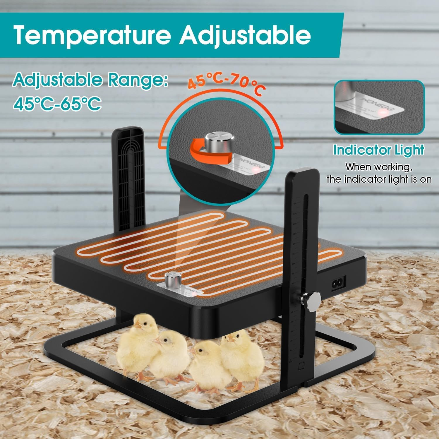 Upgraded Chicken Brooder Heating Plate with Adjustable Height & Angle, Thermostatic Control Chick Warmer Pad for Ducklings, Quail, and Birds (Temp-Adjust Brooder Heater) (Temp-Adjust) image number 3