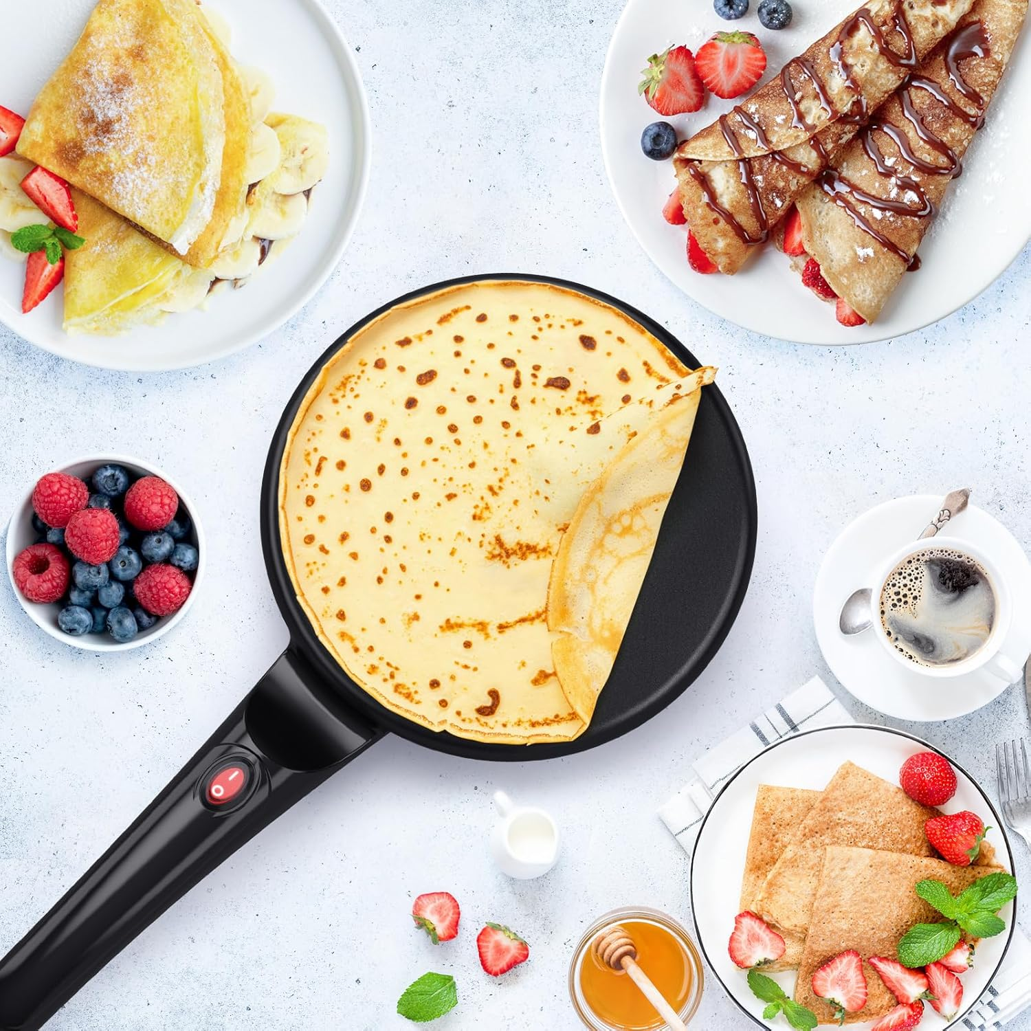 SNAILAR Crepes Maker, Electric Crepe Maker with Handle, Non-Stick Coating, Heating Surface with Diameter 20 Cm, 800 W, Automatic Temperature Control, Easy to Use, for Crepes, Pancakes and Taccos. image number 3