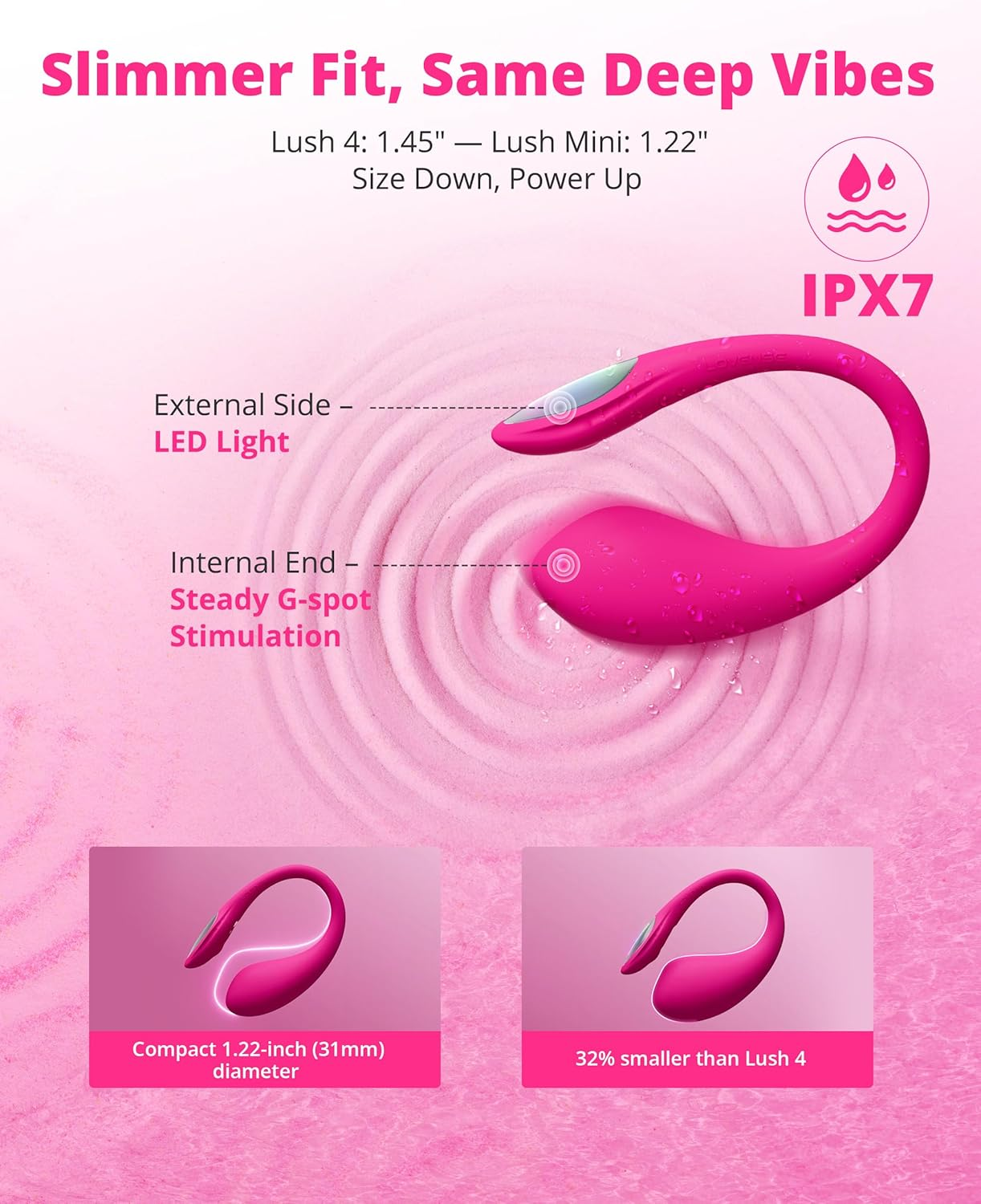 LOVENSE Lush Mini Remote Control Vibrator, Sex Toys for Woman With10,000+ Powerful Vibrations Solo Couples Play Wearable Small G-Spot Adult Toys for Beginner Waterproof Quiet Portable for Travel image number 5