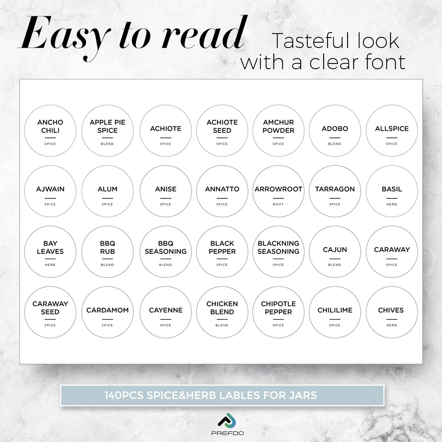 140 Spice Jar Labels Preprinted, Prefdo Minimalist Black Text on White round Seasoning Stickers with Names for Herb and Spice Rack Organization(Waterproof) image number 4