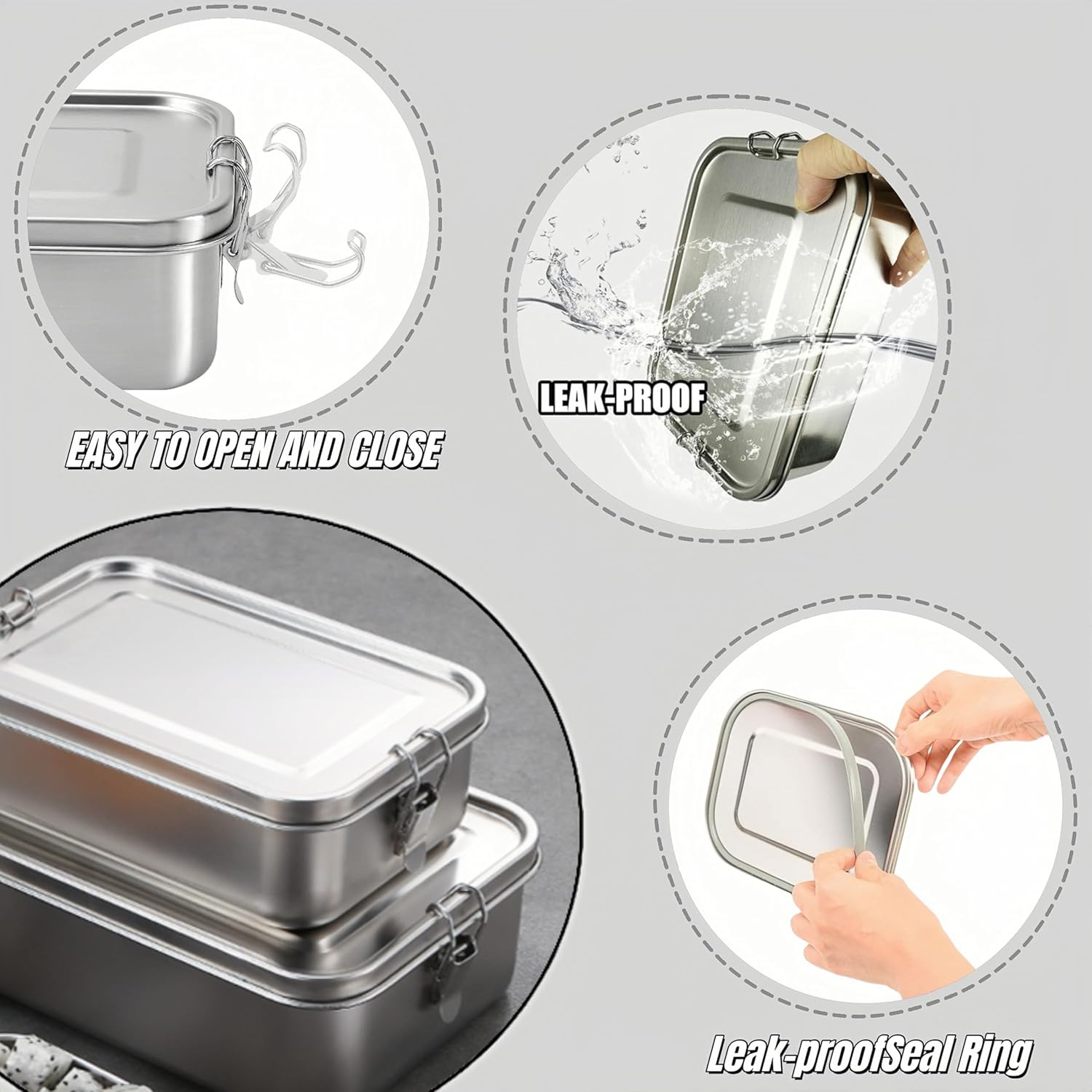 2 Piece Stainless Steel Lunch Box Set - 1400Ml with Divider and 550Ml Metal Box - Reusable Food Storage Container for Work, School and Outdoor Use image number 6
