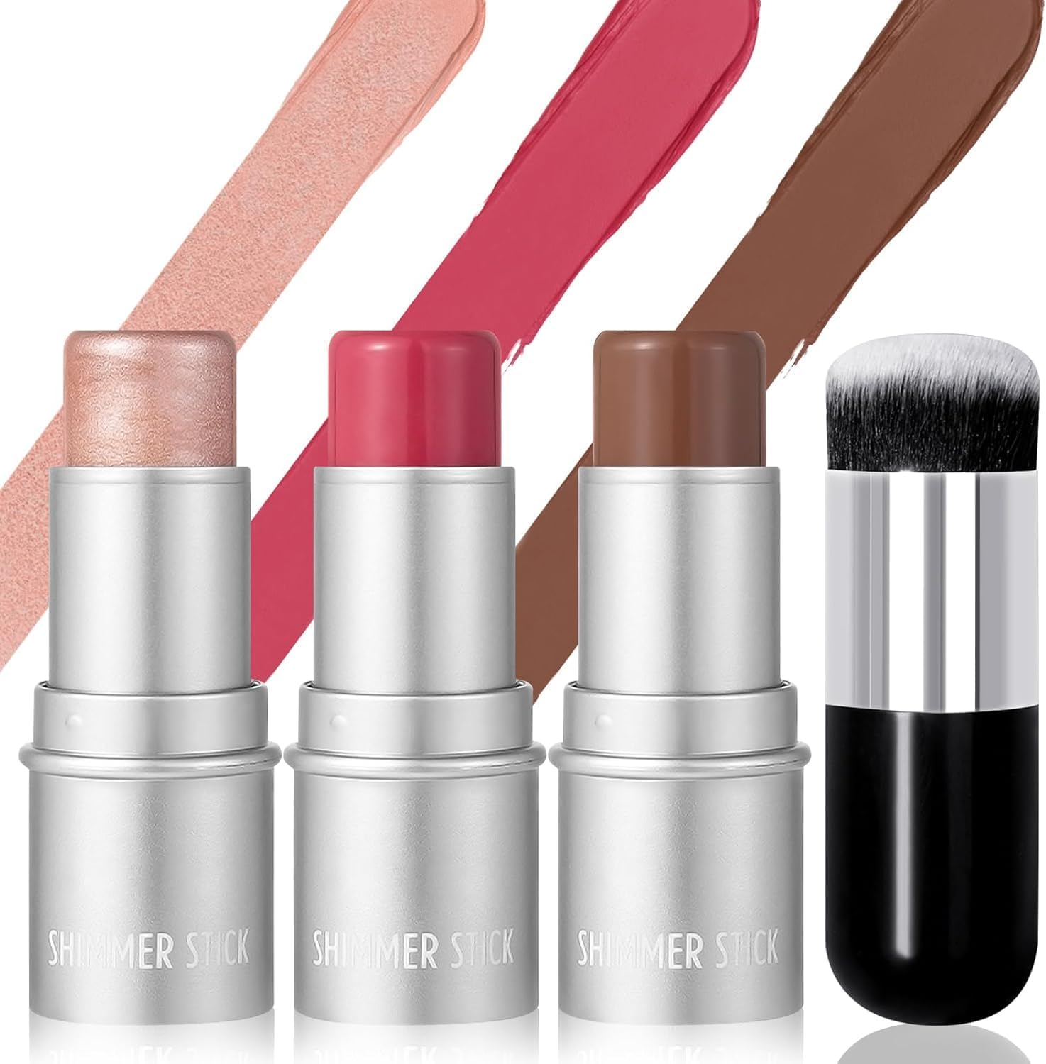 4 Pcs Cream Waterproof Blush Contour Highlighter Stick for Cheeks, Shades with Highlighter & Bronzer & Blush Makeup Stick, Easy to Sculpt the Face and Create a Lightweight Finishing Makeup image number 3